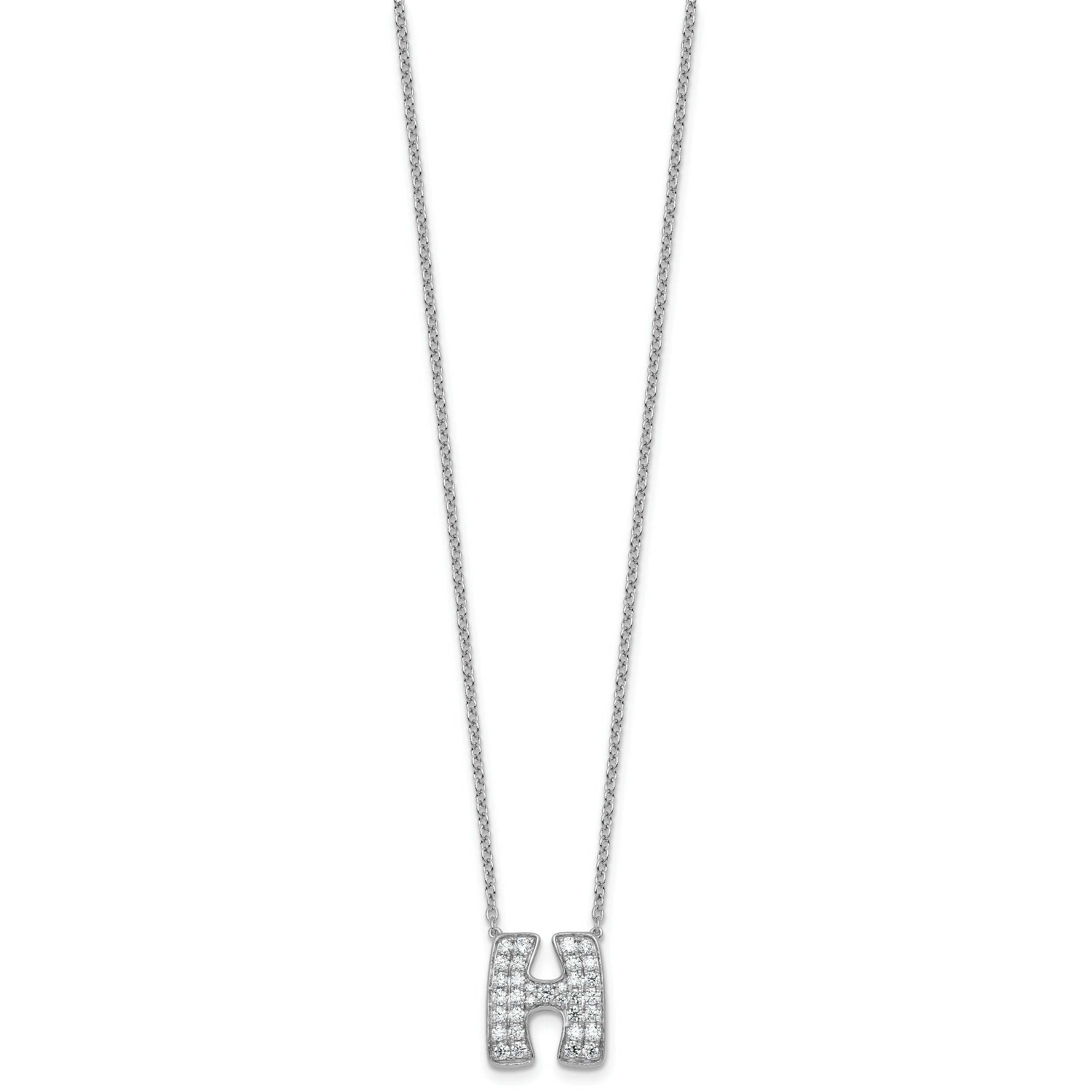 14k White Gold 5/8 carat Lab Grown Diamond VS+ F+ Complete Letter H 18 inch Initial Necklace