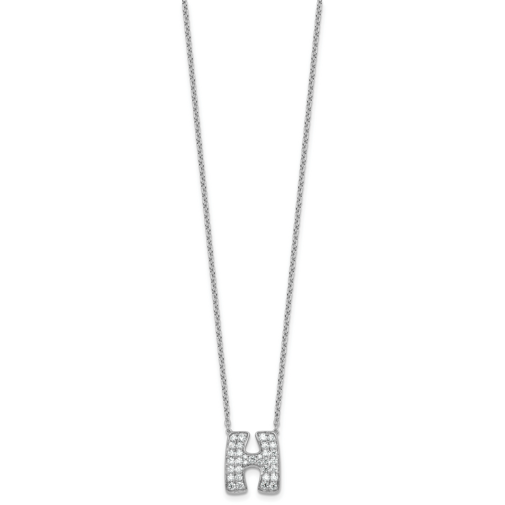 14k White Gold 5/8 carat Lab Grown Diamond VS+ F+ Complete Letter H 18 inch Initial Necklace