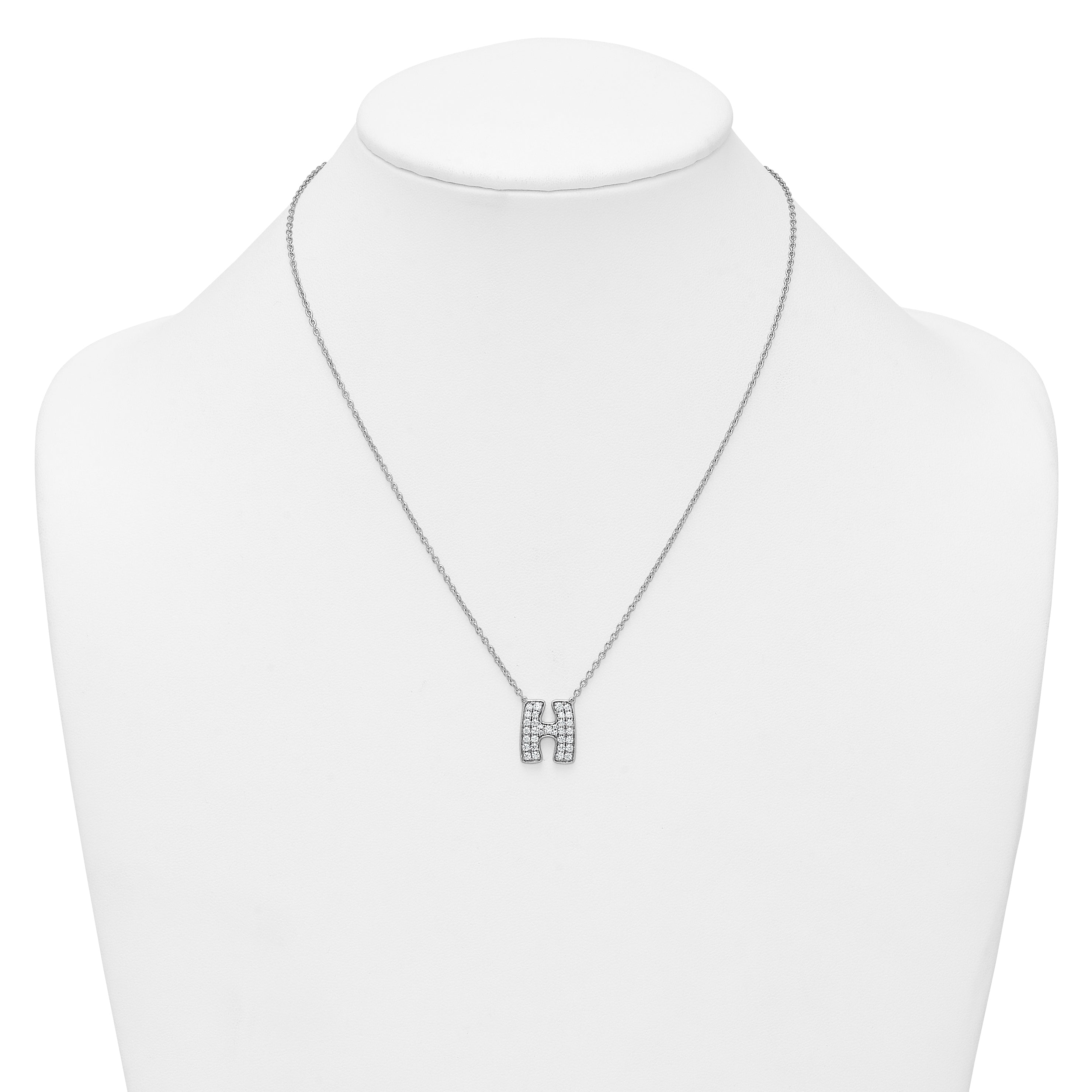 14k White Gold 5/8 carat Lab Grown Diamond VS+ F+ Complete Letter H 18 inch Initial Necklace
