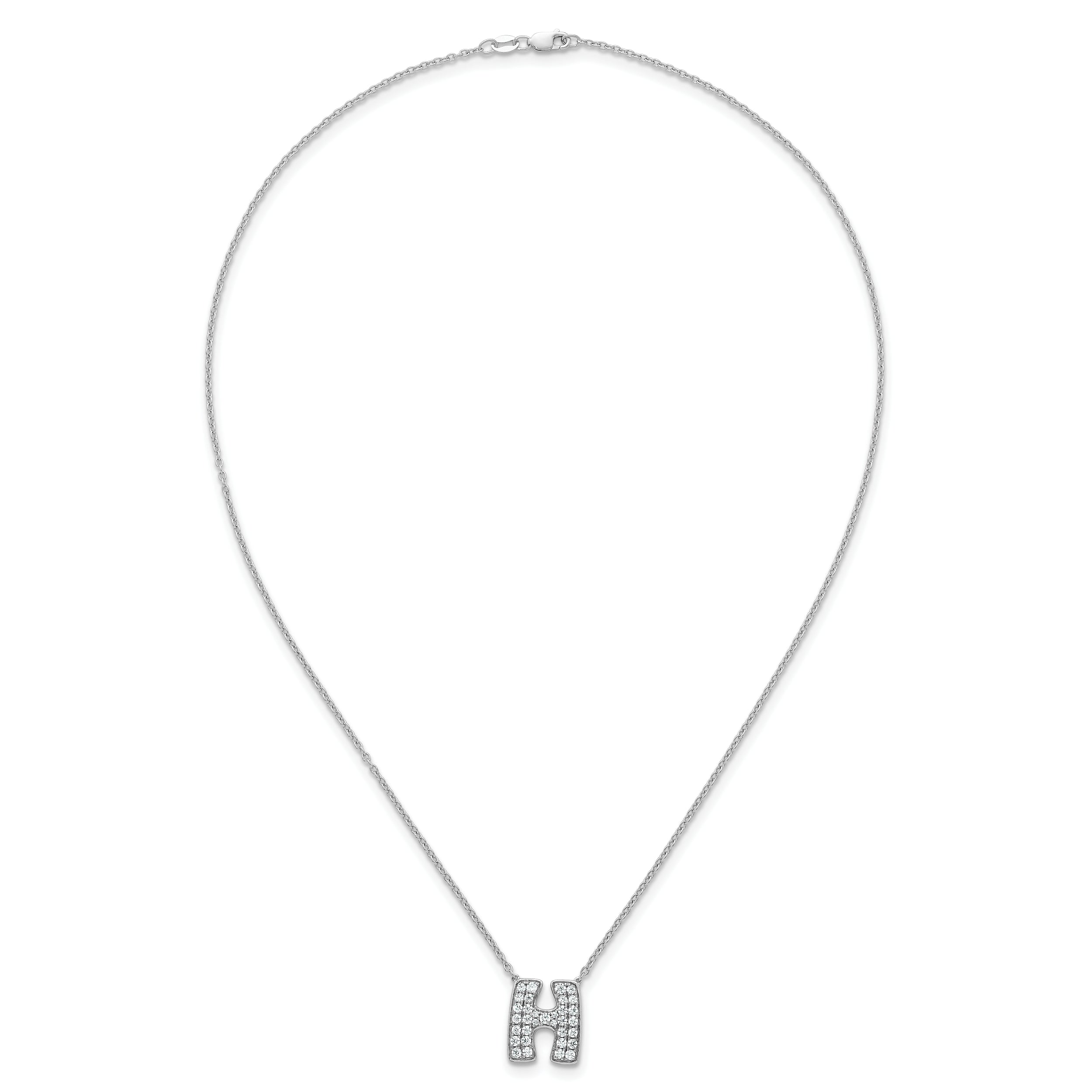 14k White Gold 5/8 carat Lab Grown Diamond VS+ F+ Complete Letter H 18 inch Initial Necklace