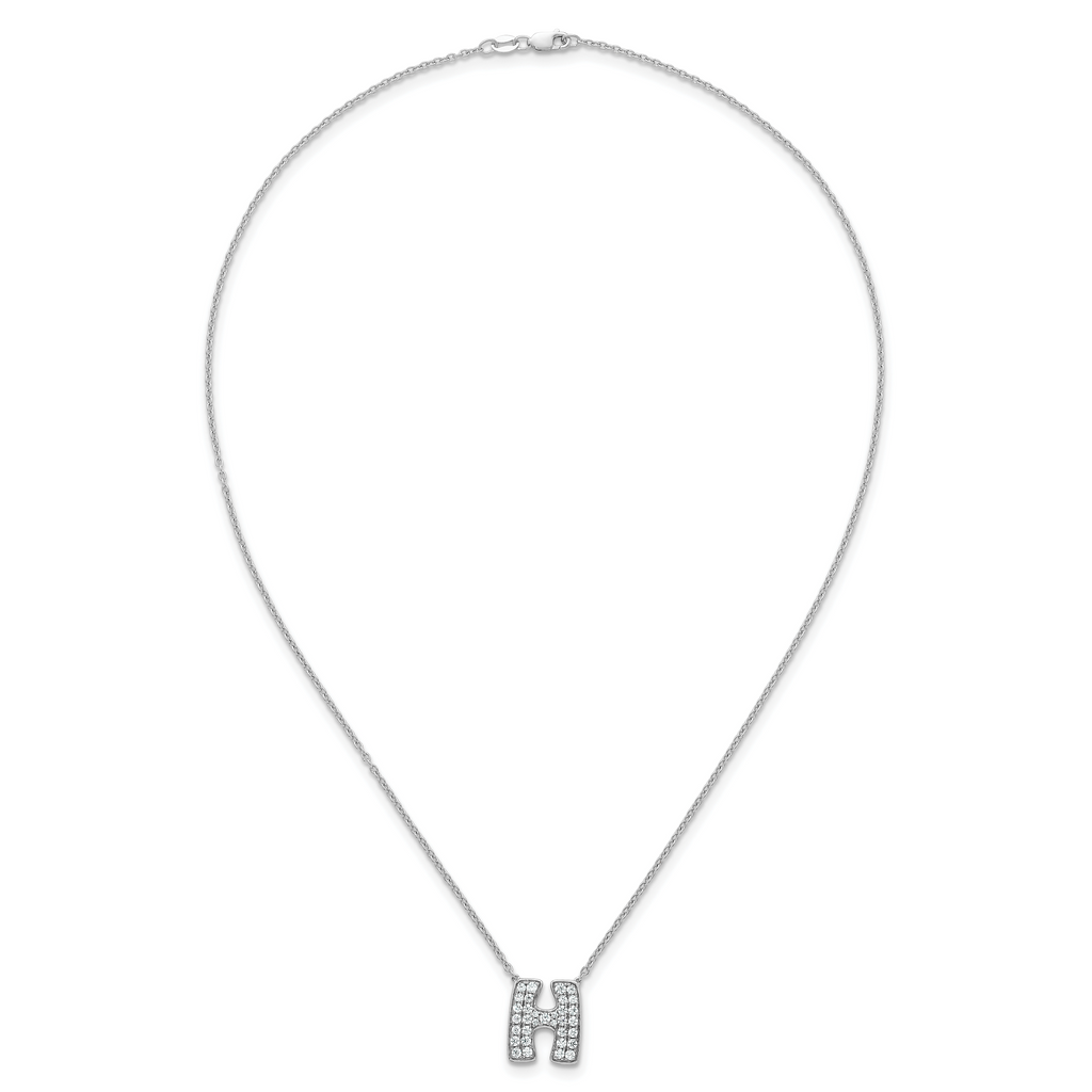 14k White Gold 5/8 carat Lab Grown Diamond VS+ F+ Complete Letter H 18 inch Initial Necklace