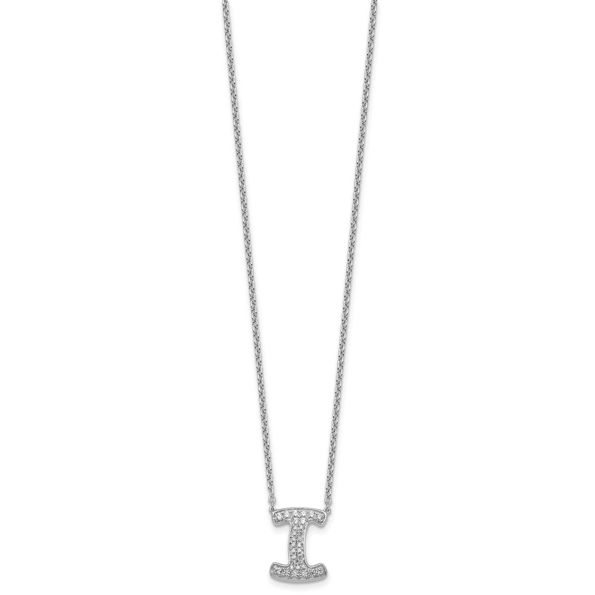14k White Gold 1/3 carat Lab Grown Diamond VS+ F+ Complete Letter I 18 inch Initial Necklace