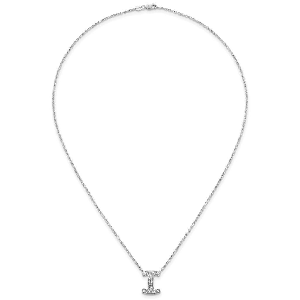 14k White Gold 1/3 carat Lab Grown Diamond VS+ F+ Complete Letter I 18 inch Initial Necklace