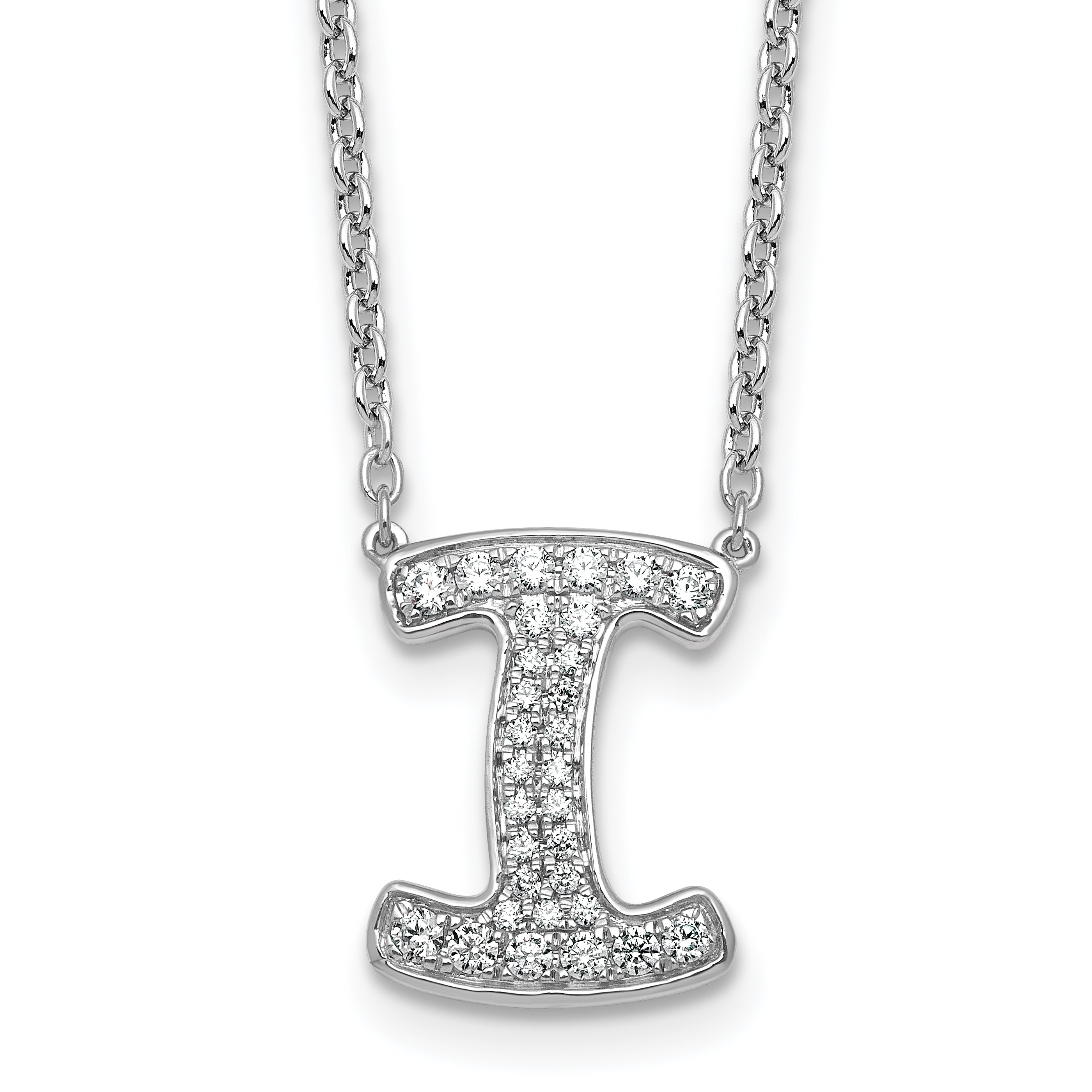 14k White Gold 1/3 carat Lab Grown Diamond VS+ F+ Complete Letter I 18 inch Initial Necklace Main image