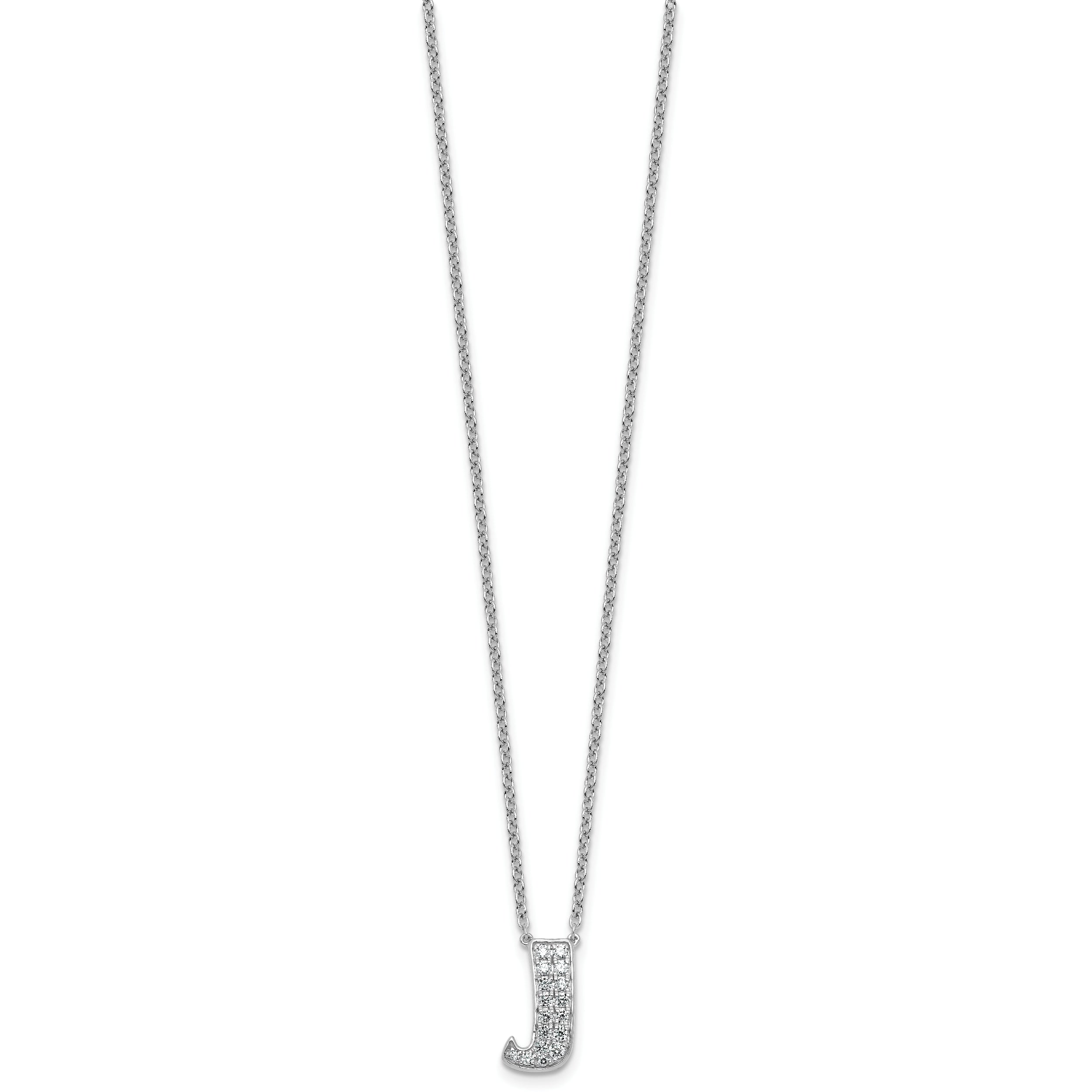 14k White Gold 1/3 carat Lab Grown Diamond VS+ F+ Complete Letter J 18 inch Initial Necklace