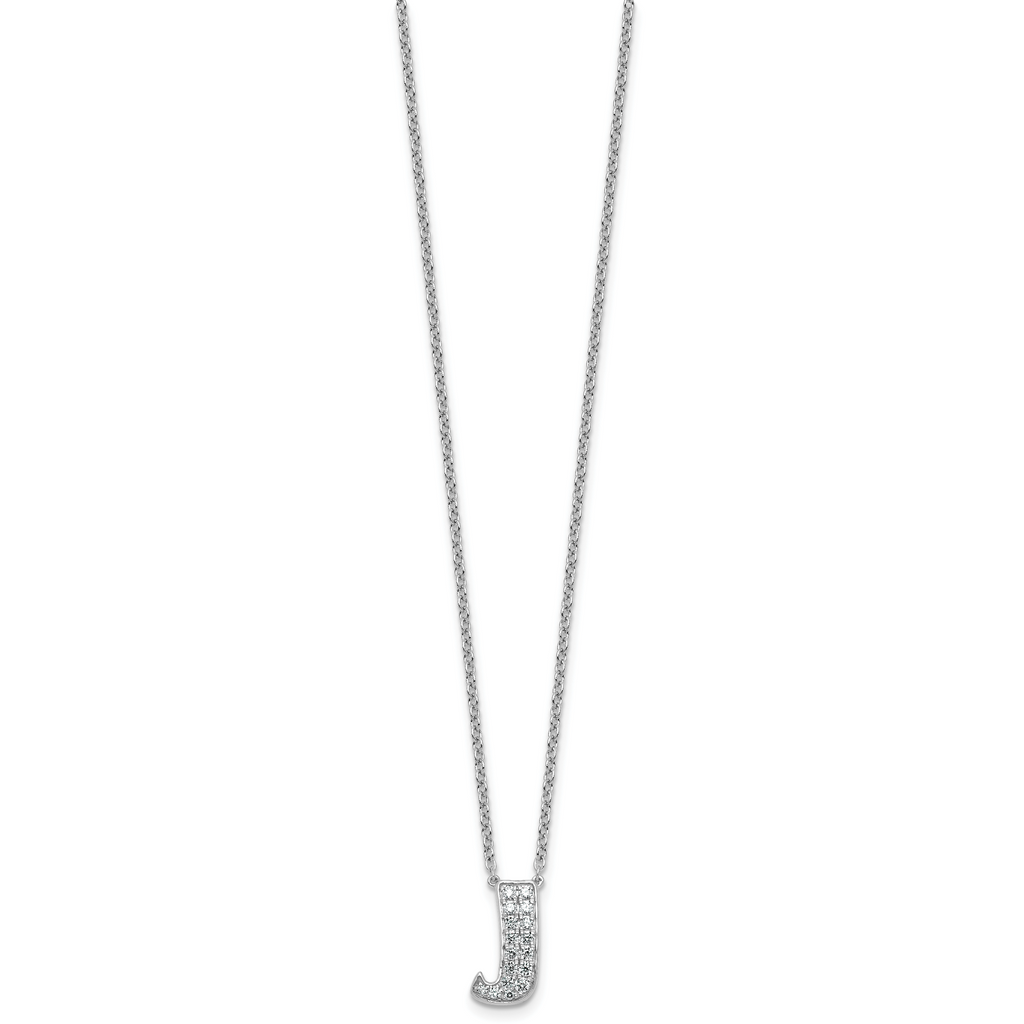 14k White Gold 1/3 carat Lab Grown Diamond VS+ F+ Complete Letter J 18 inch Initial Necklace