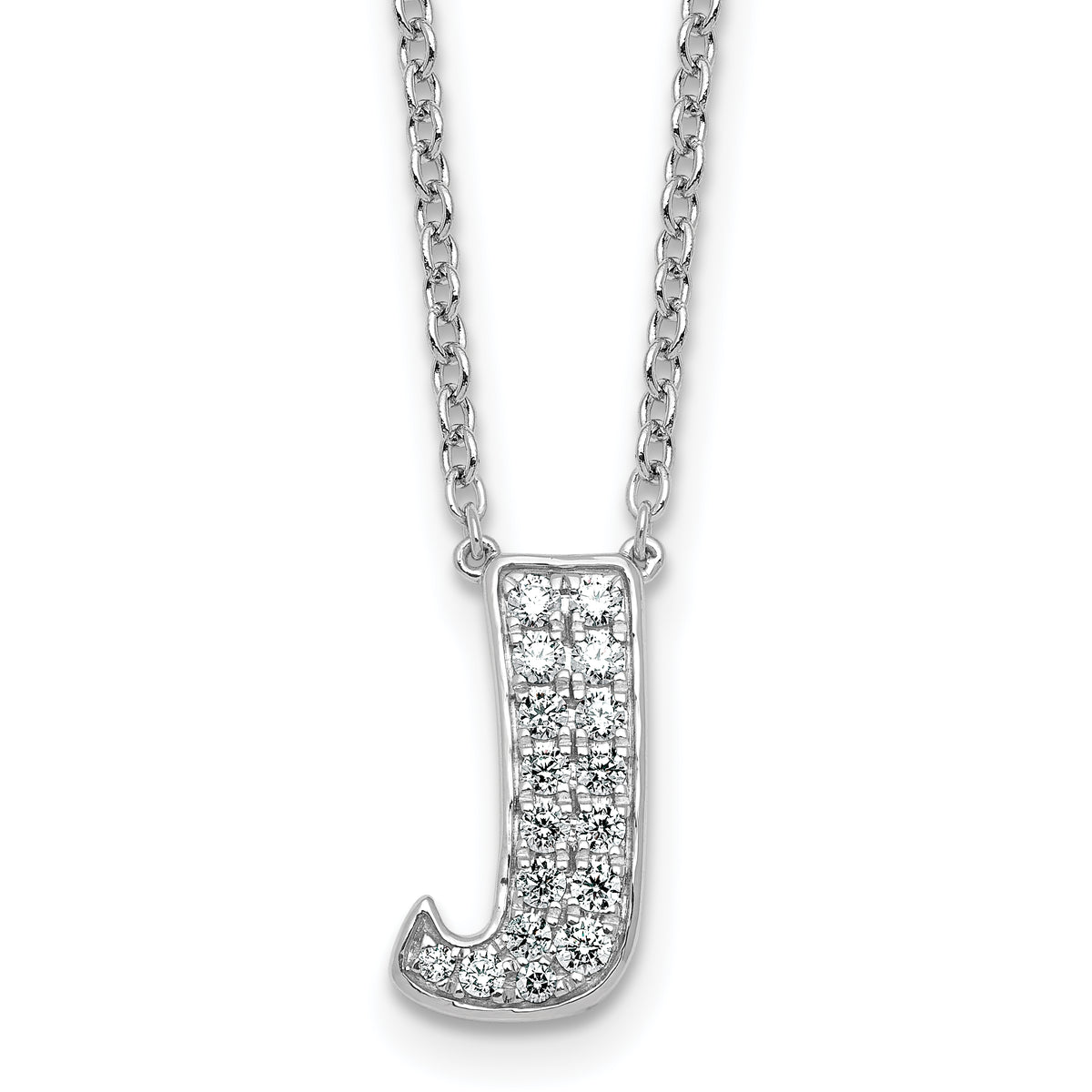 14k White Gold 1/3 carat Lab Grown Diamond VS+ F+ Complete Letter J 18 inch Initial Necklace