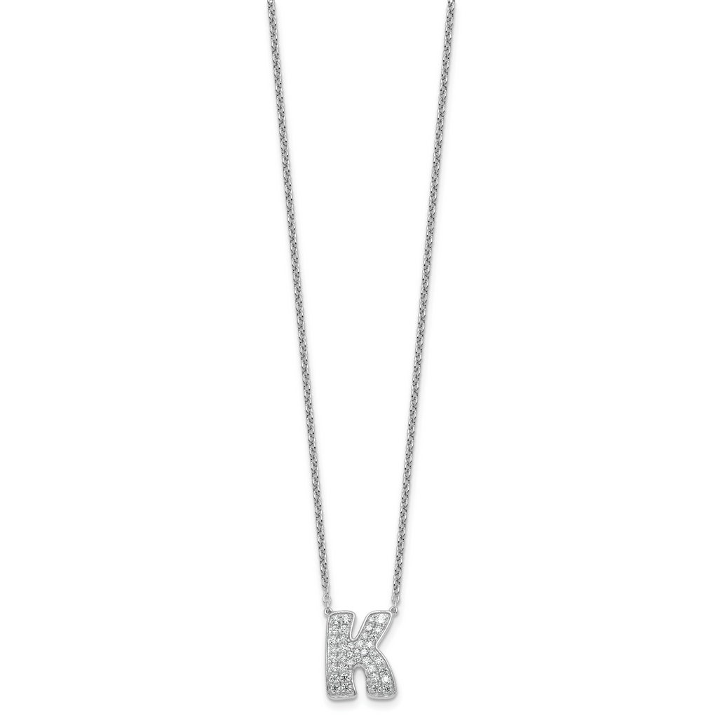 14k White Gold 1/2 carat Lab Grown Diamond VS+ F+ Complete Letter K 18 inch Initial Necklace