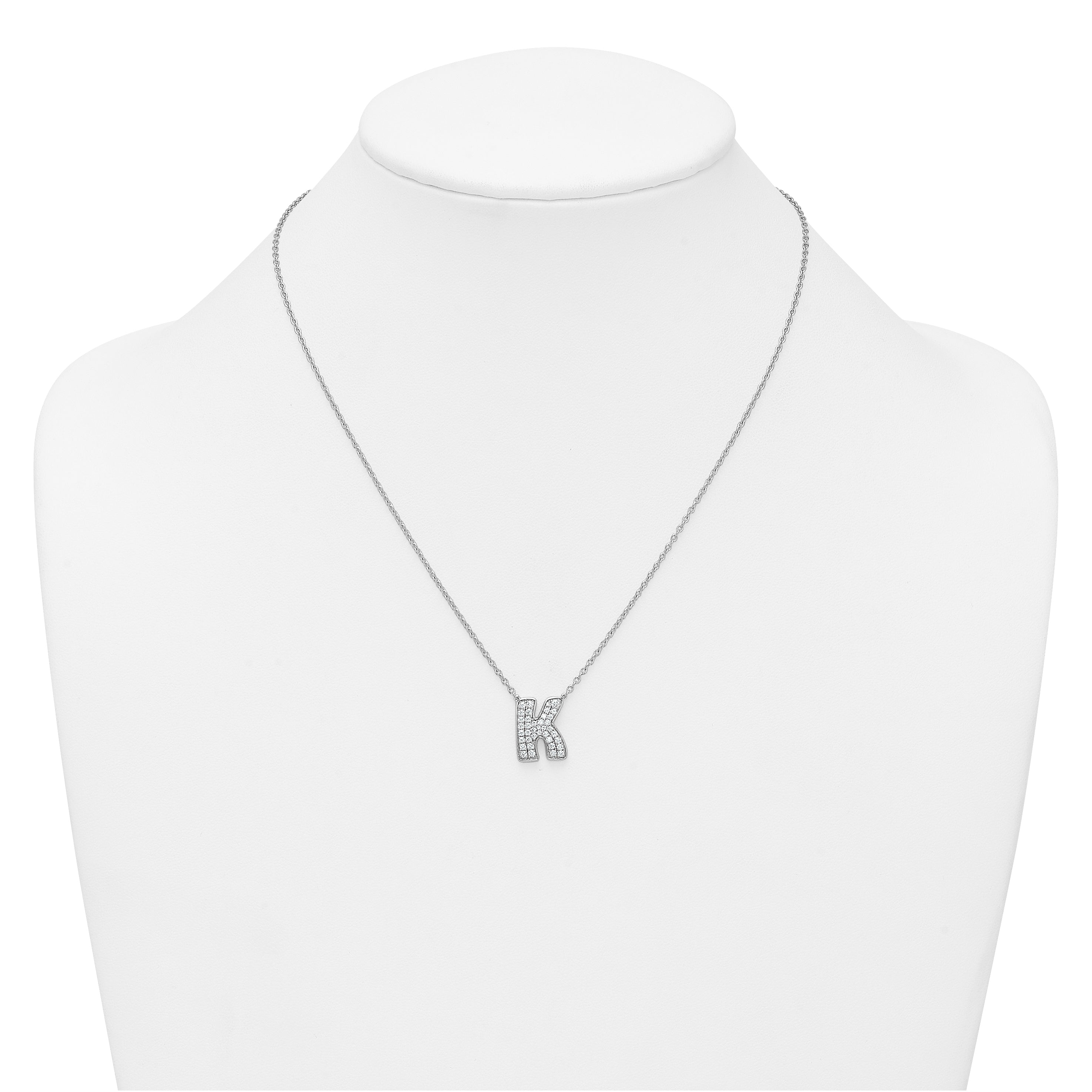 14k White Gold 1/2 carat Lab Grown Diamond VS+ F+ Complete Letter K 18 inch Initial Necklace