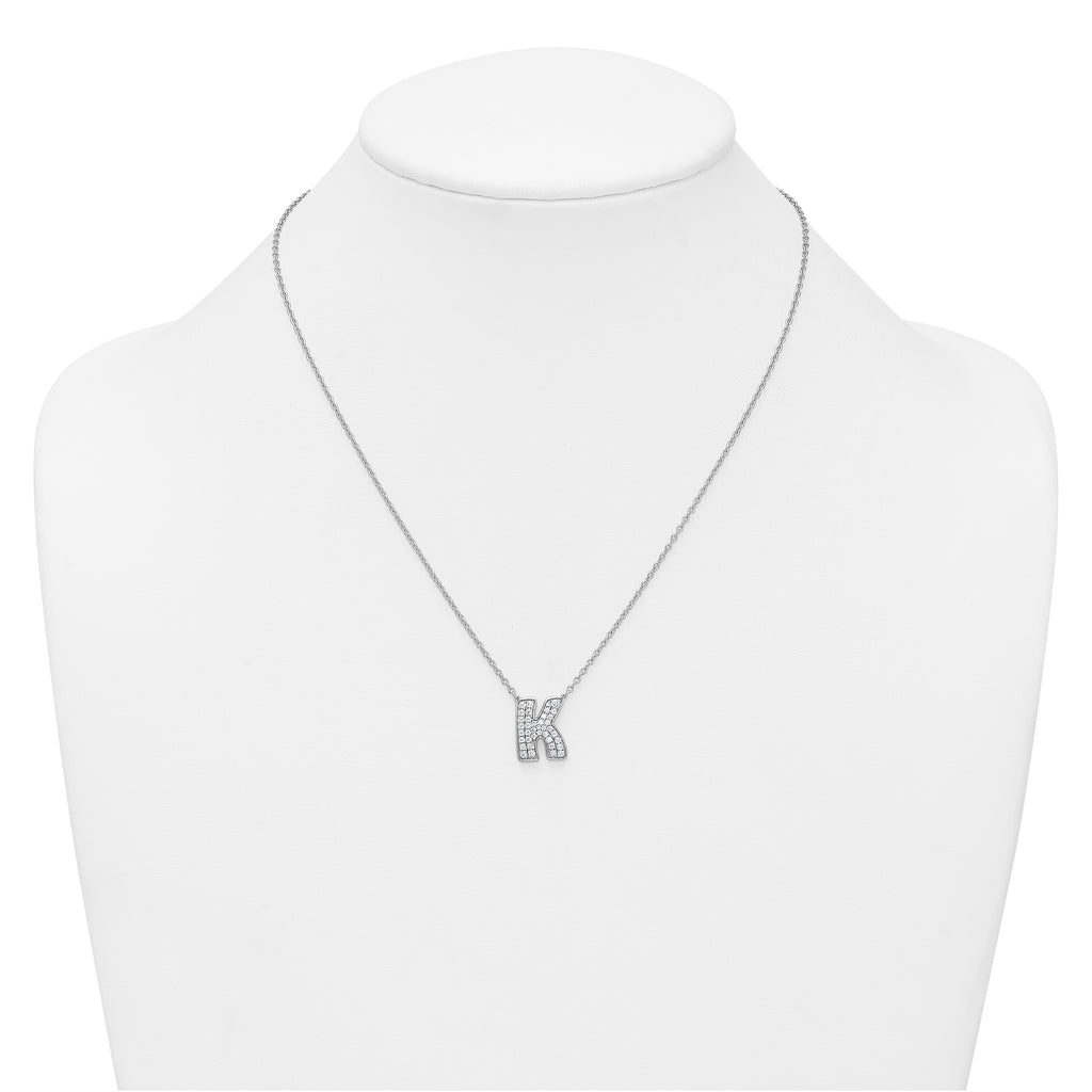 14k White Gold 1/2 carat Lab Grown Diamond VS+ F+ Complete Letter K 18 inch Initial Necklace