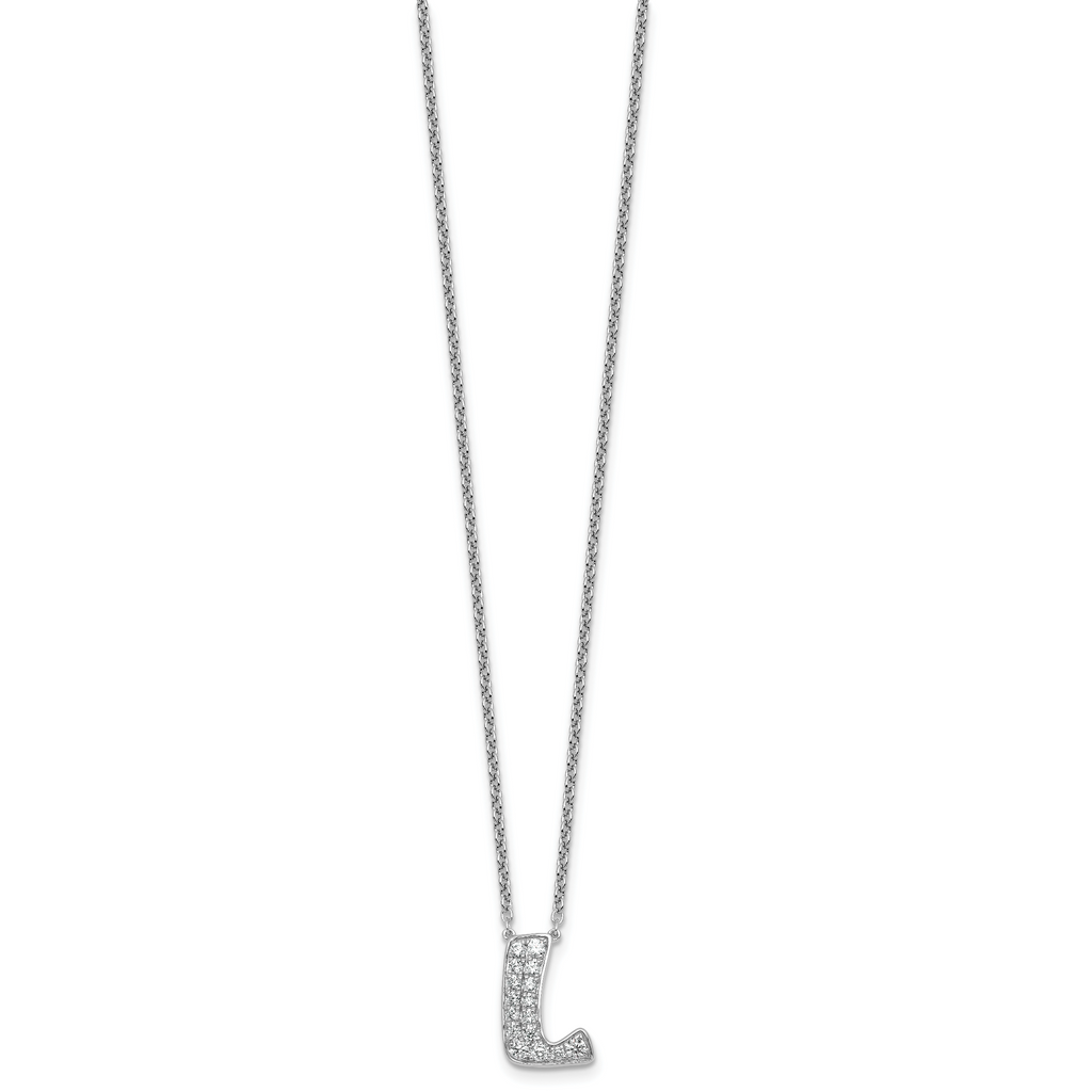 14k White Gold 1/2 carat Lab Grown Diamond VS+ F+ Complete Letter L 18 inch Initial Necklace
