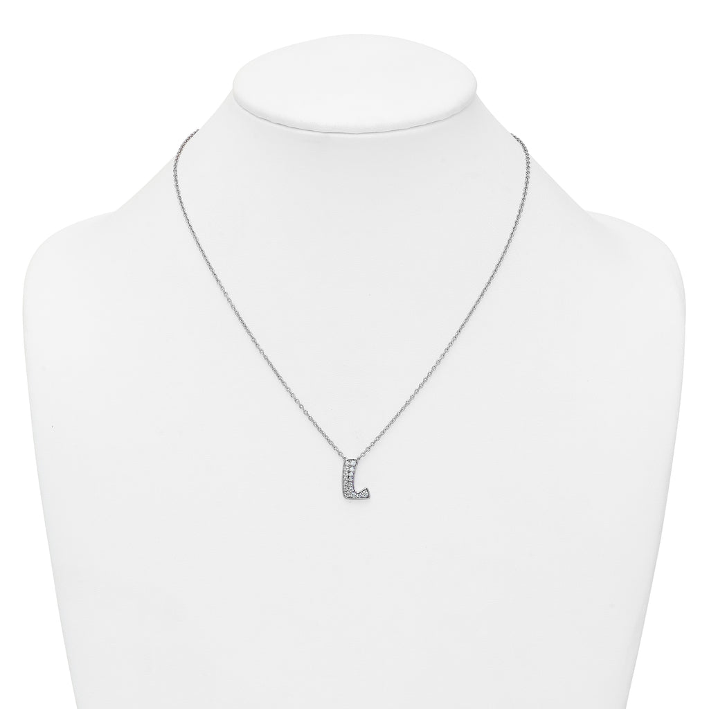 14k White Gold 1/2 carat Lab Grown Diamond VS+ F+ Complete Letter L 18 inch Initial Necklace