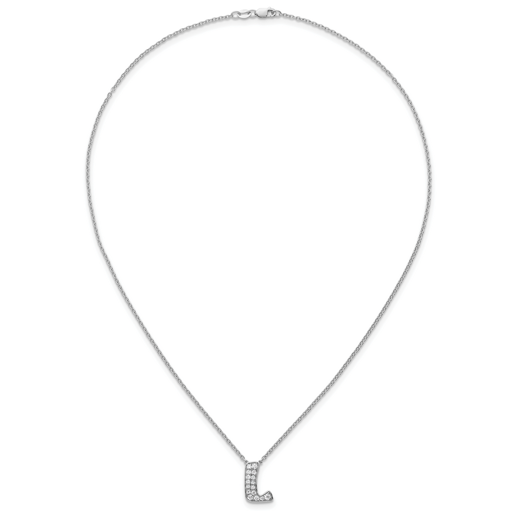 14k White Gold 1/2 carat Lab Grown Diamond VS+ F+ Complete Letter L 18 inch Initial Necklace