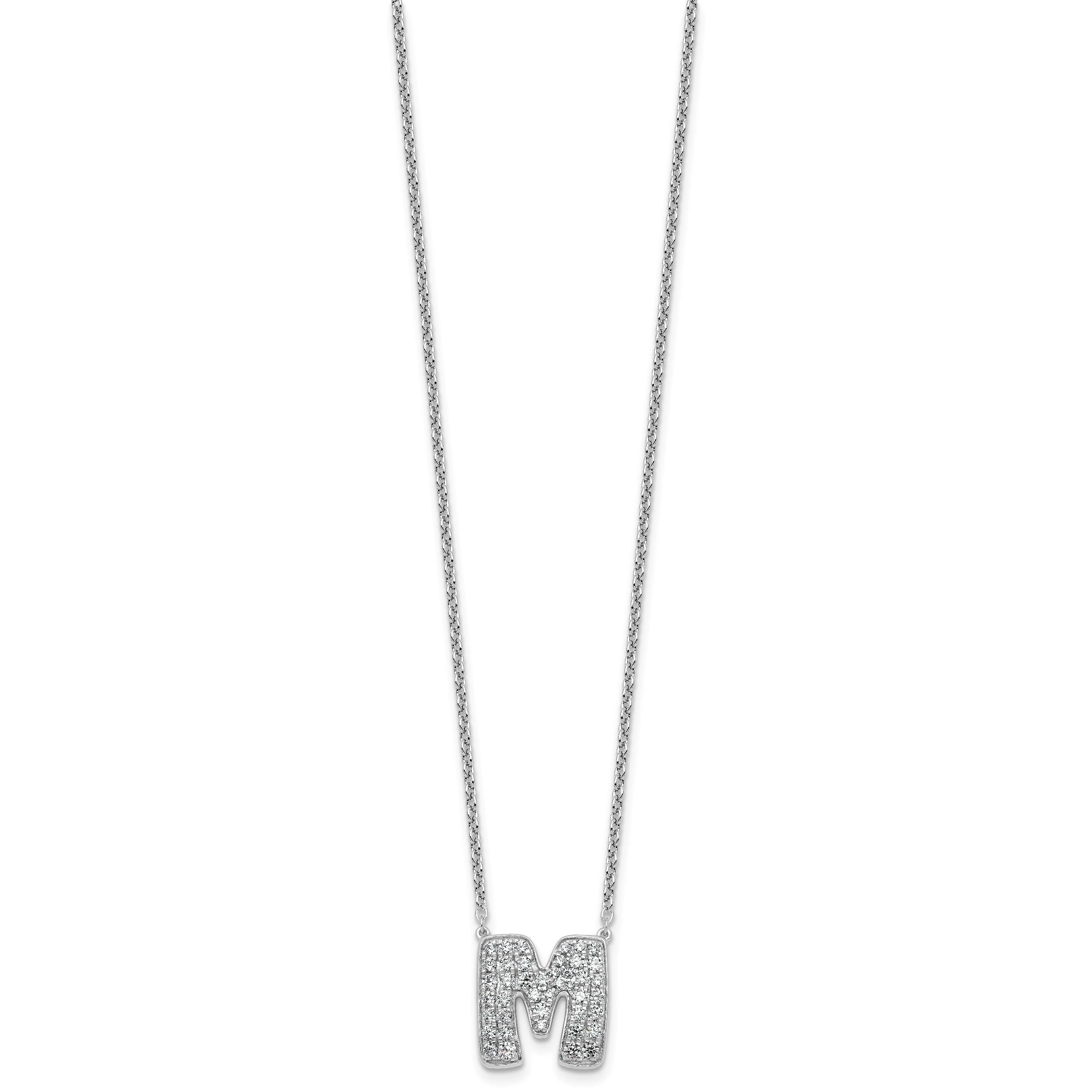 14k White Gold 3/4 carat Lab Grown Diamond VS+ F+ Complete Letter M 18 inch Initial Necklace Secondary image