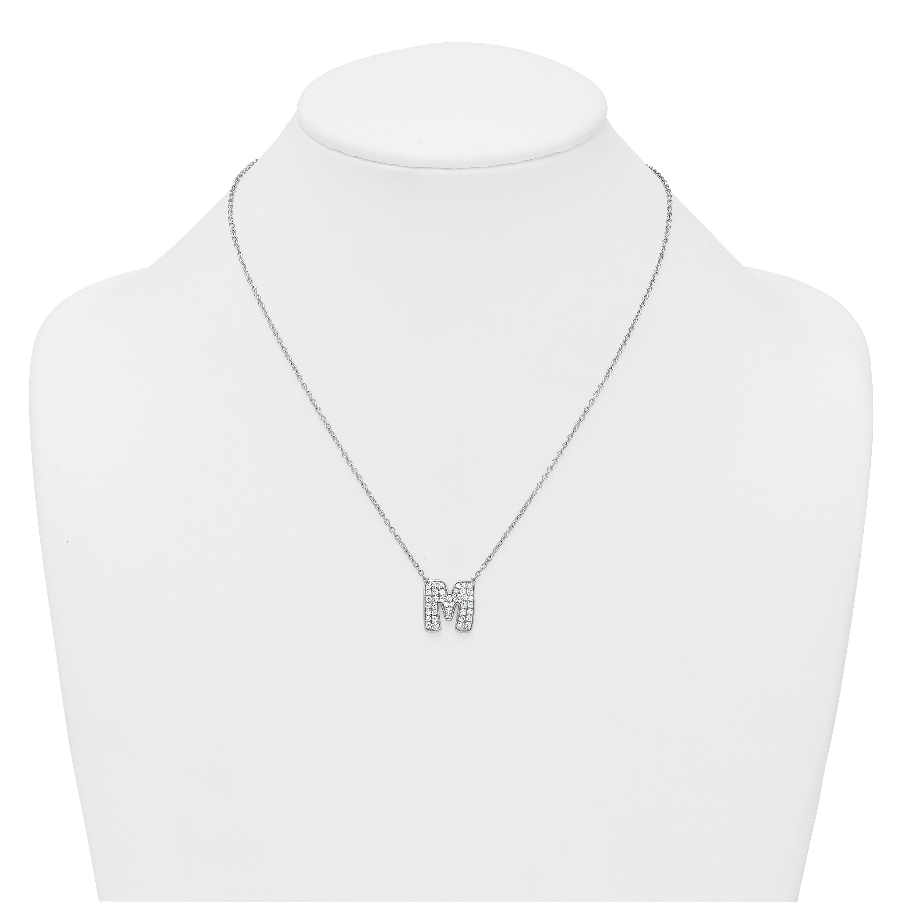 14k White Gold 3/4 carat Lab Grown Diamond VS+ F+ Complete Letter M 18 inch Initial Necklace
