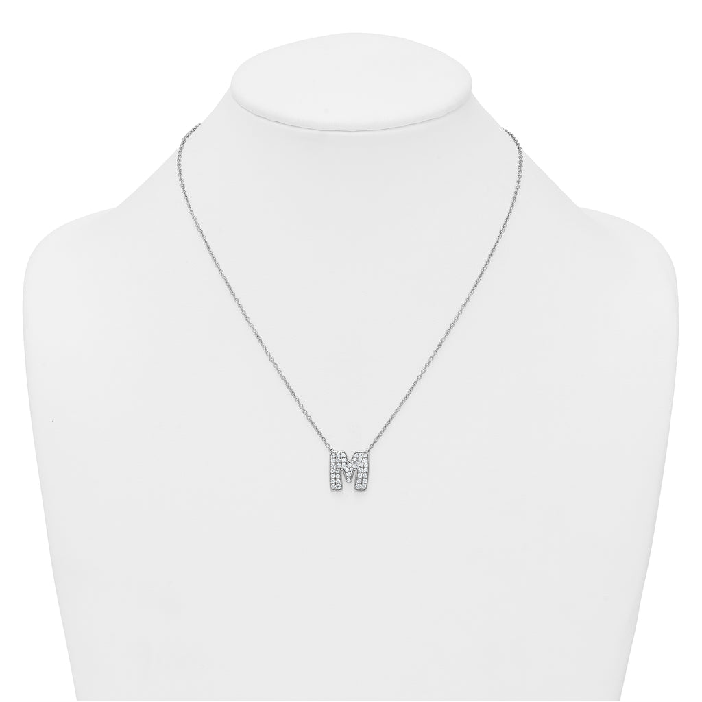 14k White Gold 3/4 carat Lab Grown Diamond VS+ F+ Complete Letter M 18 inch Initial Necklace