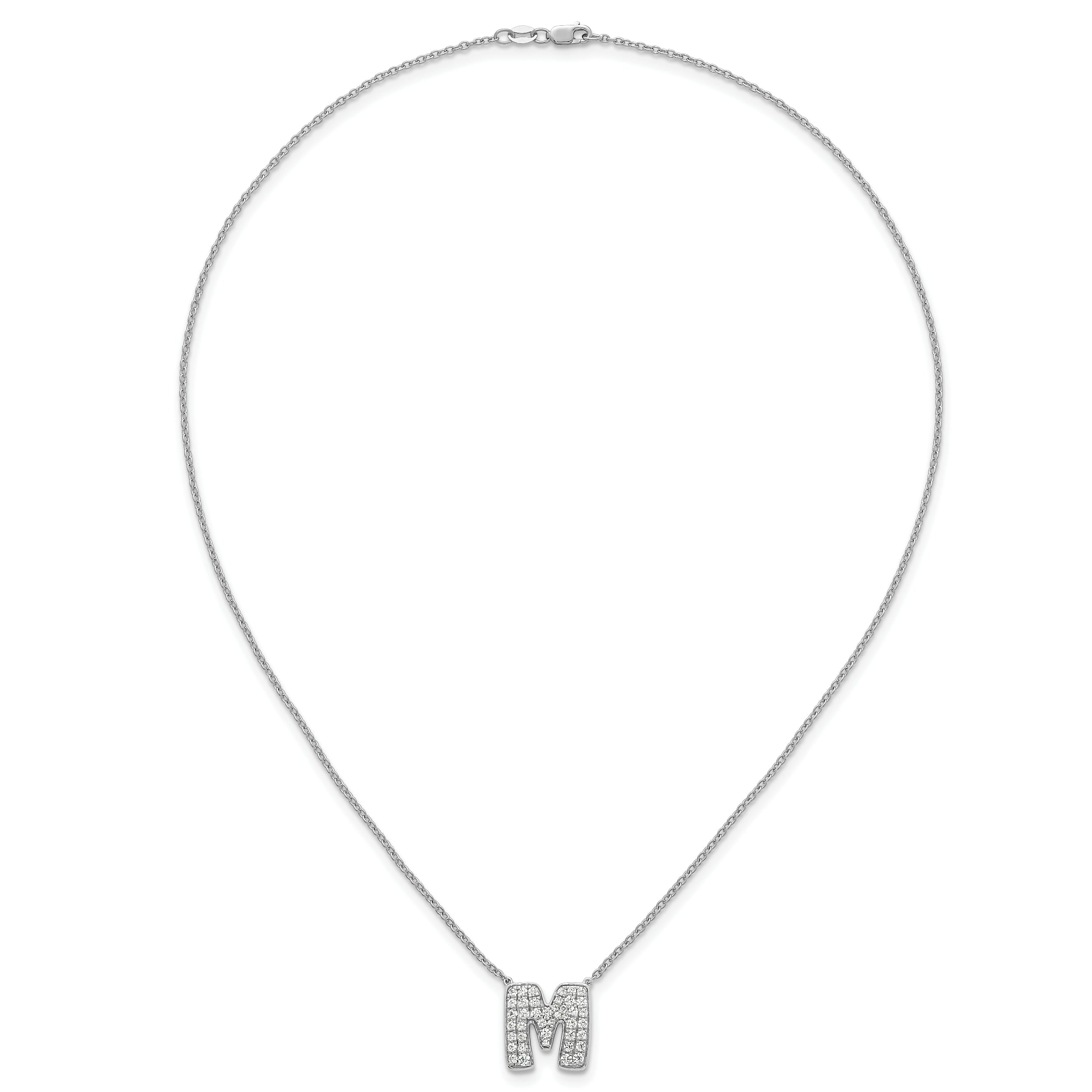 14k White Gold 3/4 carat Lab Grown Diamond VS+ F+ Complete Letter M 18 inch Initial Necklace