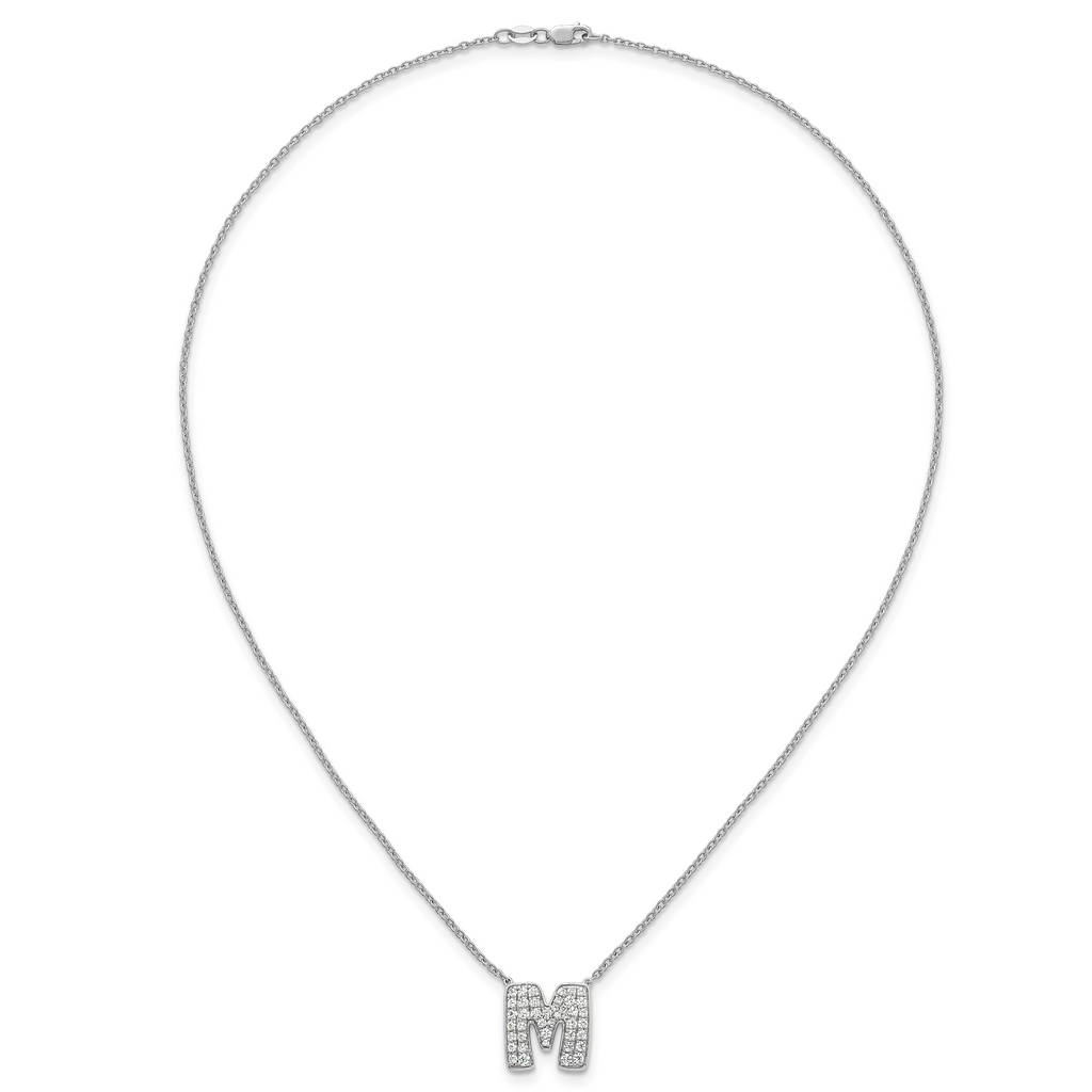 14k White Gold 3/4 carat Lab Grown Diamond VS+ F+ Complete Letter M 18 inch Initial Necklace