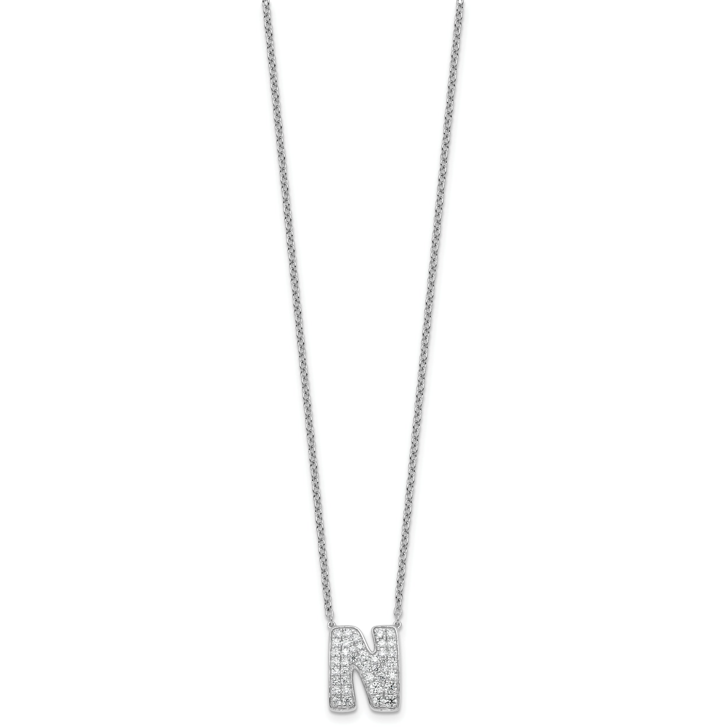14k White Gold 5/8 carat Lab Grown Diamond VS+ F+ Complete Letter N 18 inch Initial Necklace