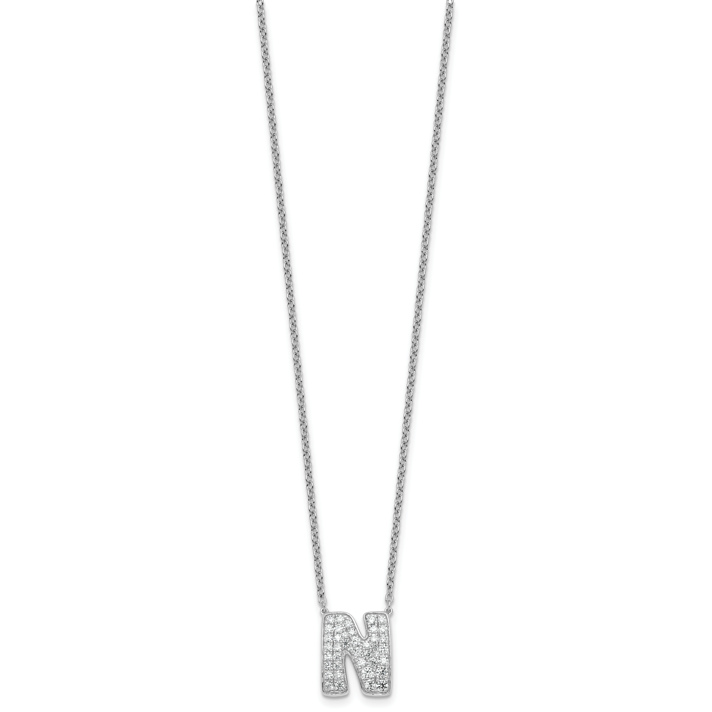 14k White Gold 5/8 carat Lab Grown Diamond VS+ F+ Complete Letter N 18 inch Initial Necklace