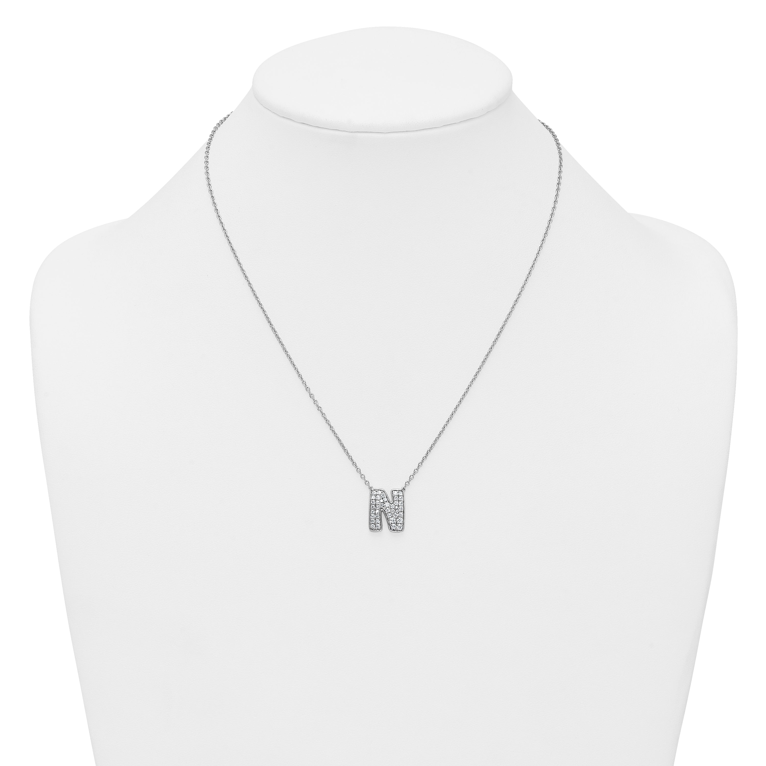 14k White Gold 5/8 carat Lab Grown Diamond VS+ F+ Complete Letter N 18 inch Initial Necklace