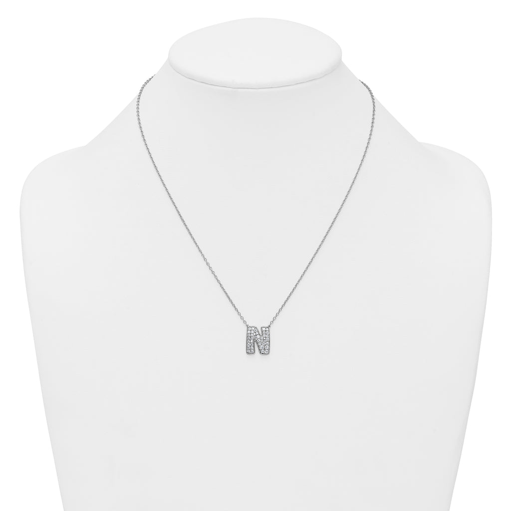 14k White Gold 5/8 carat Lab Grown Diamond VS+ F+ Complete Letter N 18 inch Initial Necklace