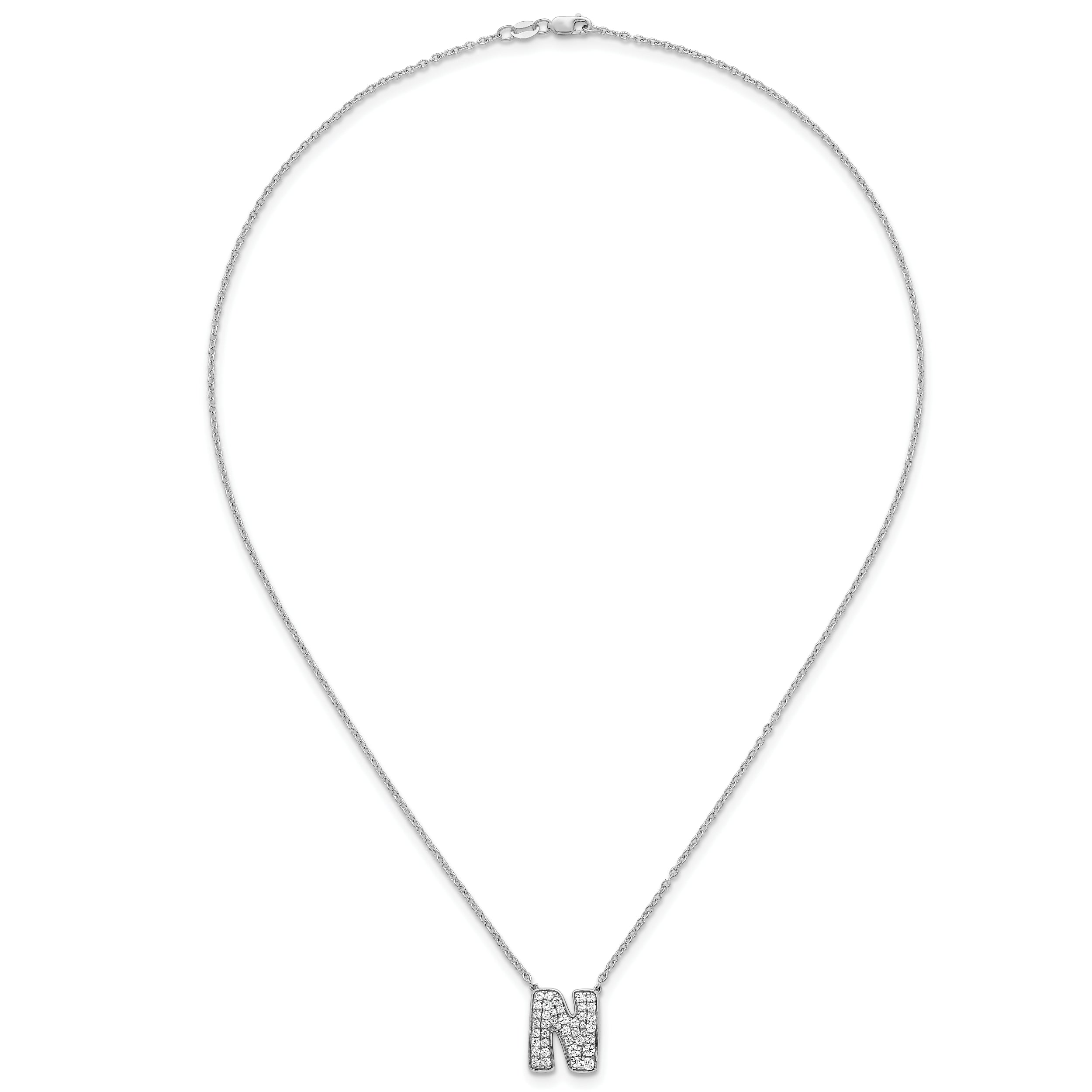 14k White Gold 5/8 carat Lab Grown Diamond VS+ F+ Complete Letter N 18 inch Initial Necklace
