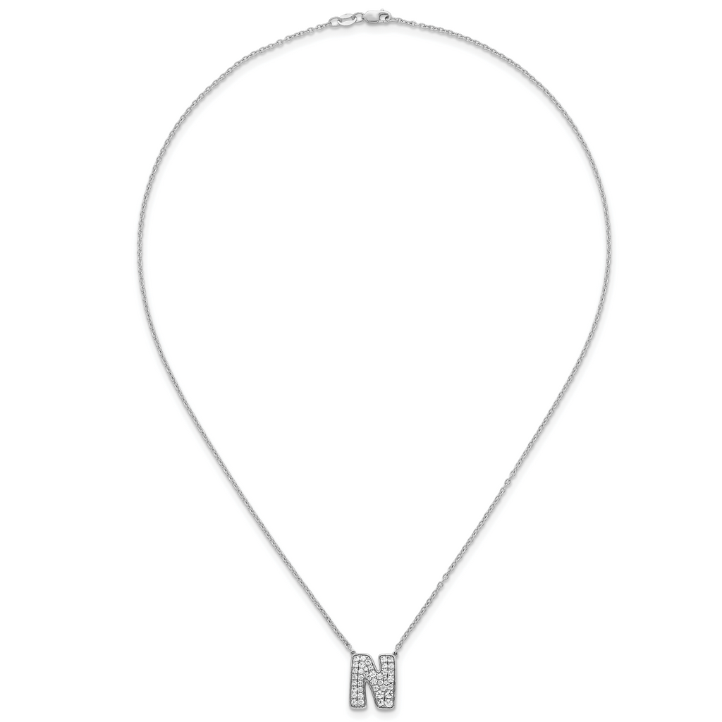 14k White Gold 5/8 carat Lab Grown Diamond VS+ F+ Complete Letter N 18 inch Initial Necklace