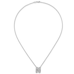 14k White Gold 5/8 carat Lab Grown Diamond VS+ F+ Complete Letter N 18 inch Initial Necklace