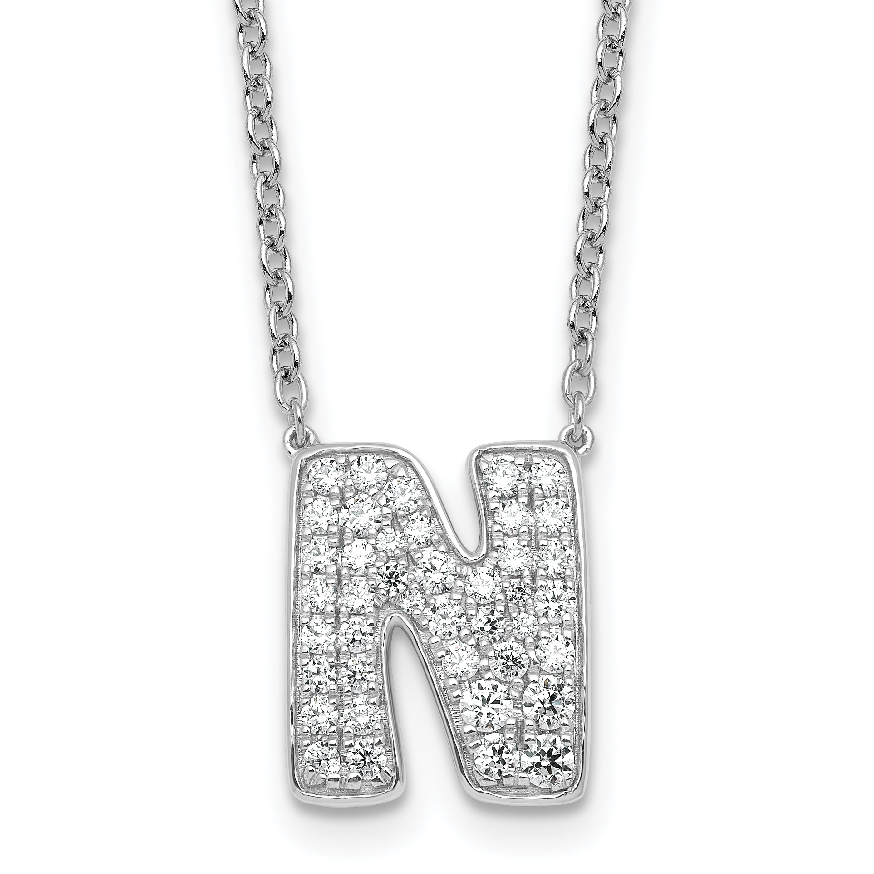 14k White Gold 5/8 carat Lab Grown Diamond VS+ F+ Complete Letter N 18 inch Initial Necklace Main image