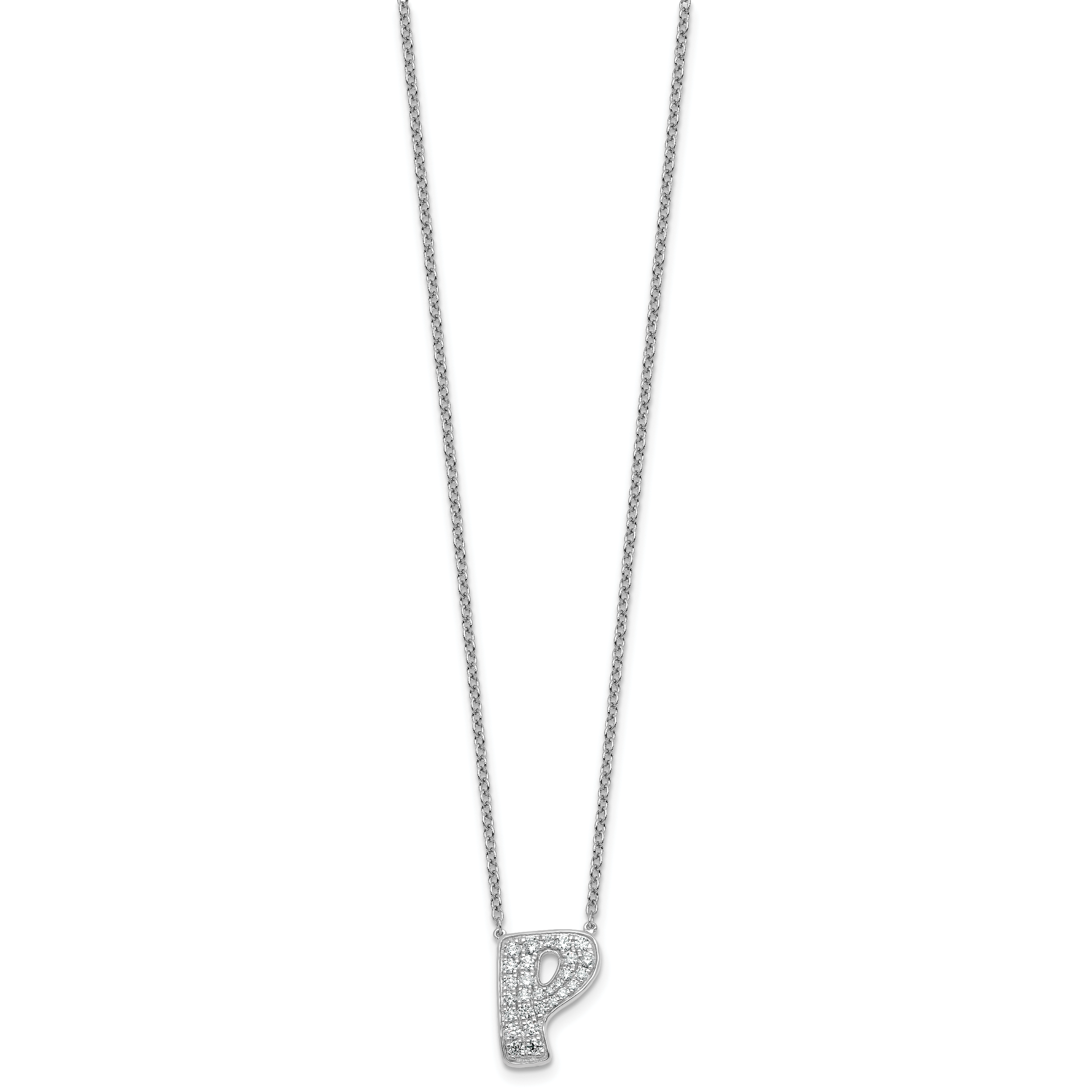 14k White Gold 1/2 carat Lab Grown Diamond VS+ F+ Complete Letter P 18 inch Initial Necklace Secondary image