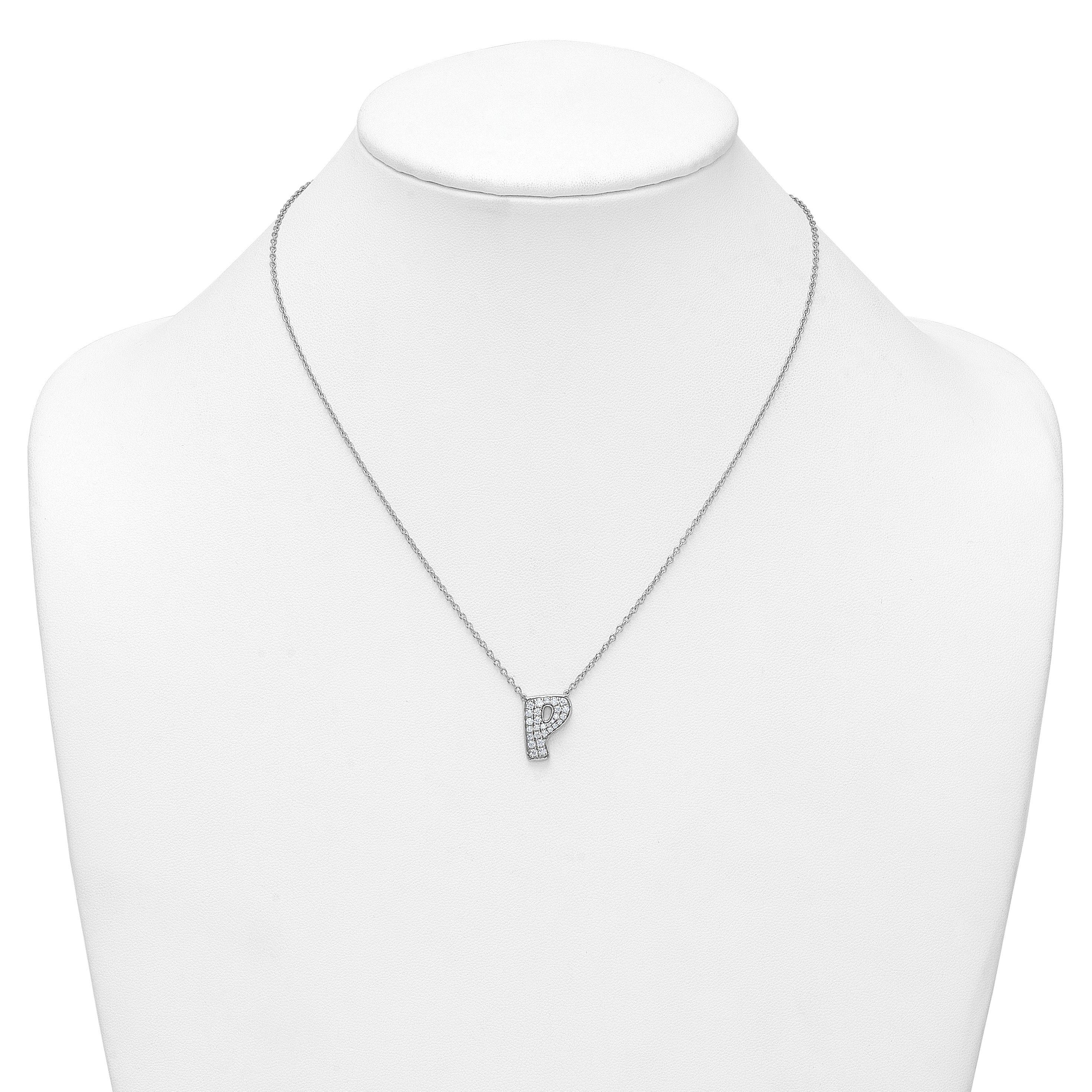 14k White Gold 1/2 carat Lab Grown Diamond VS+ F+ Complete Letter P 18 inch Initial Necklace