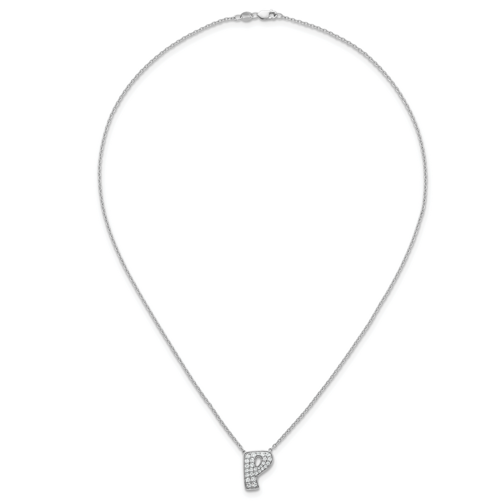 14k White Gold 1/2 carat Lab Grown Diamond VS+ F+ Complete Letter P 18 inch Initial Necklace