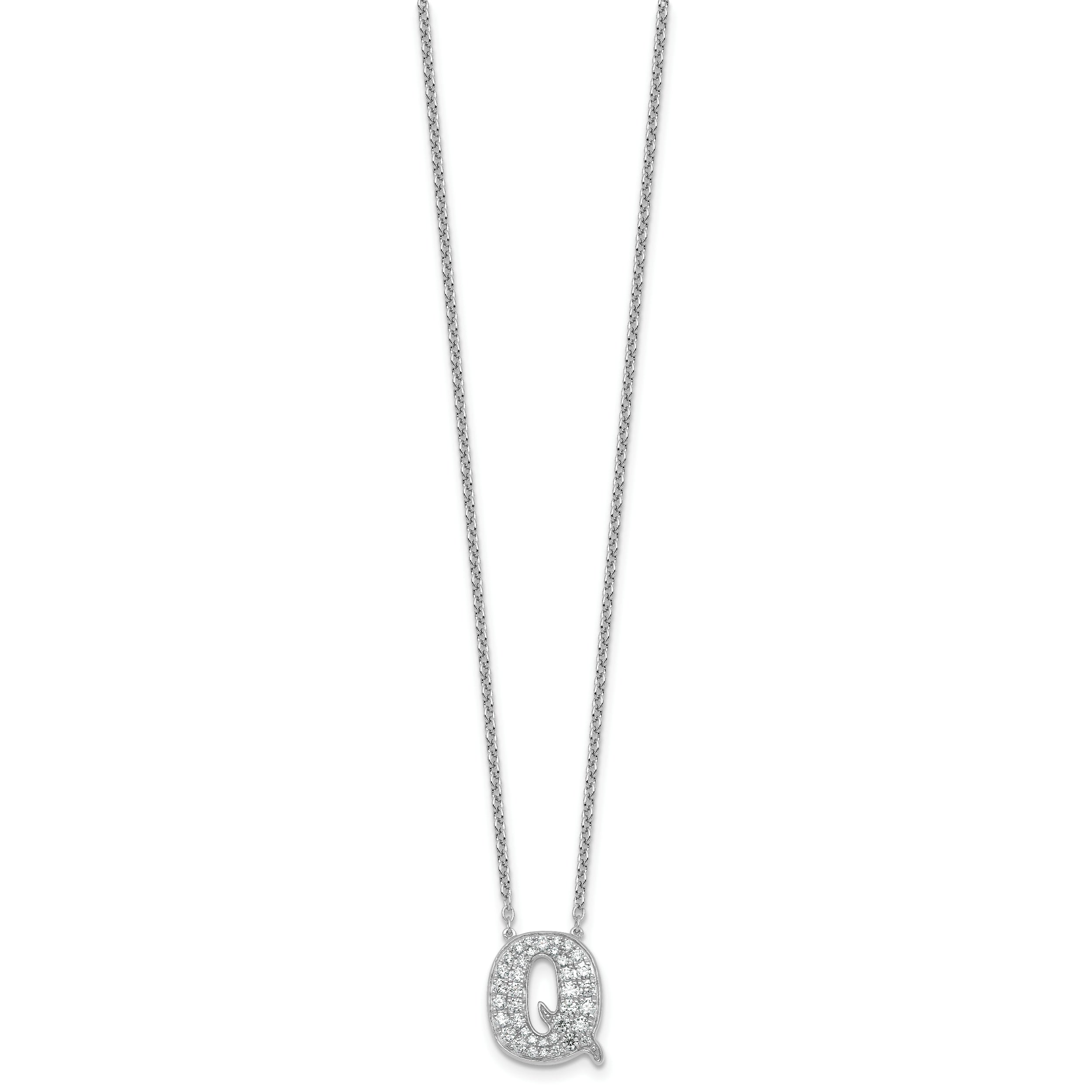 14k White Gold 1/2 carat Lab Grown Diamond VS+ F+ Complete Letter Q 18 inch Initial Necklace