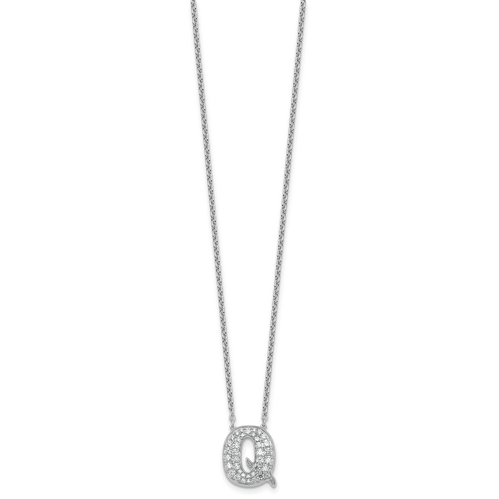 14k White Gold 1/2 carat Lab Grown Diamond VS+ F+ Complete Letter Q 18 inch Initial Necklace