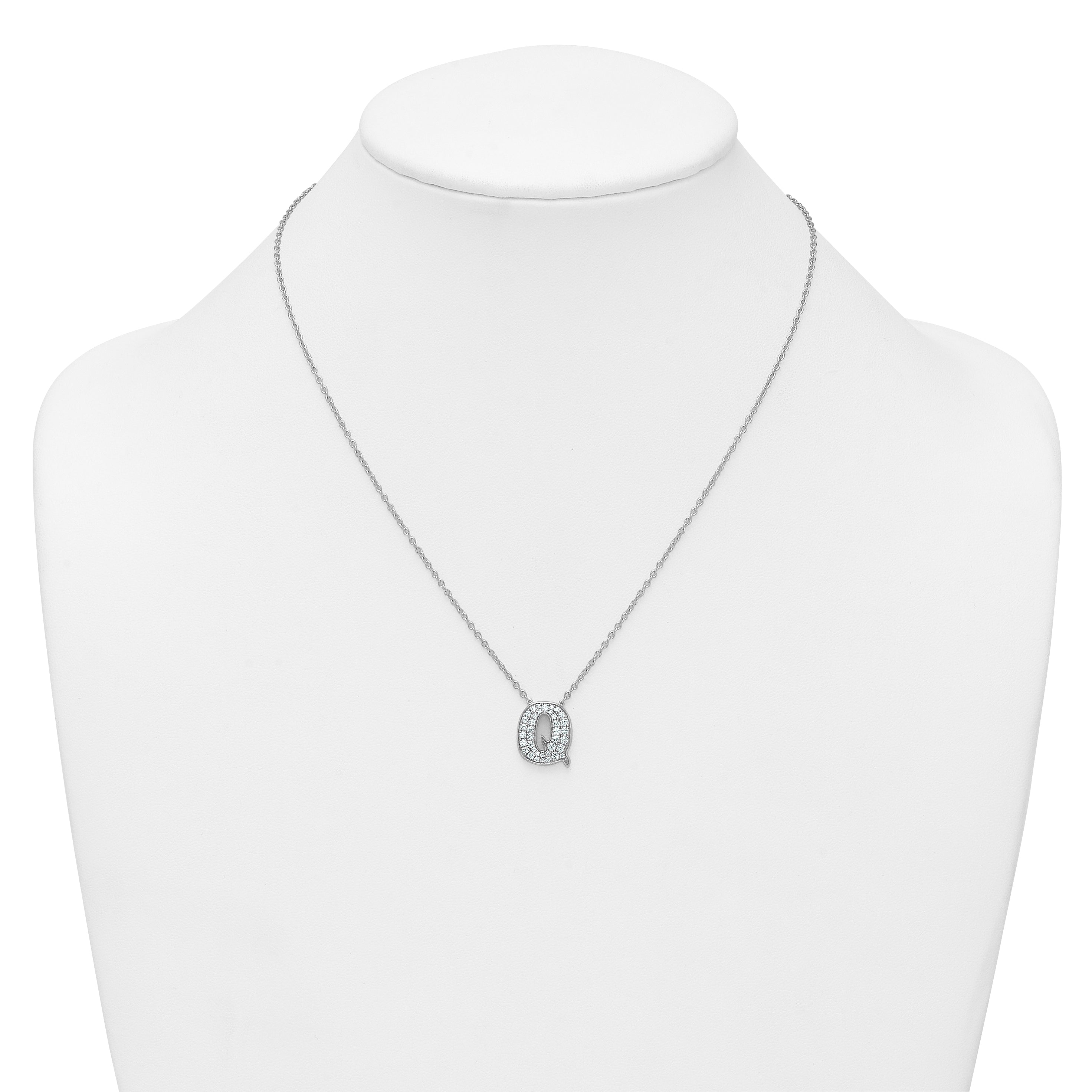 14k White Gold 1/2 carat Lab Grown Diamond VS+ F+ Complete Letter Q 18 inch Initial Necklace