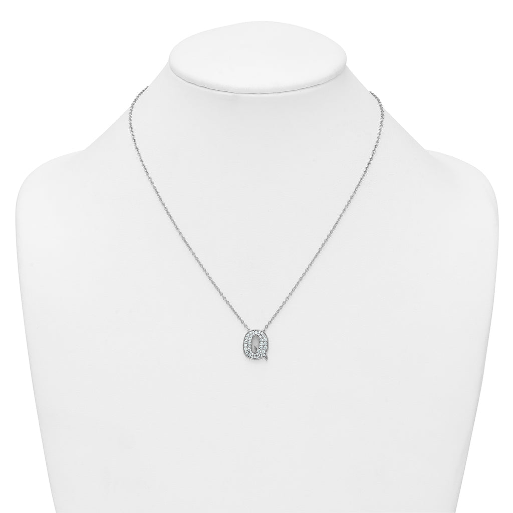 14k White Gold 1/2 carat Lab Grown Diamond VS+ F+ Complete Letter Q 18 inch Initial Necklace