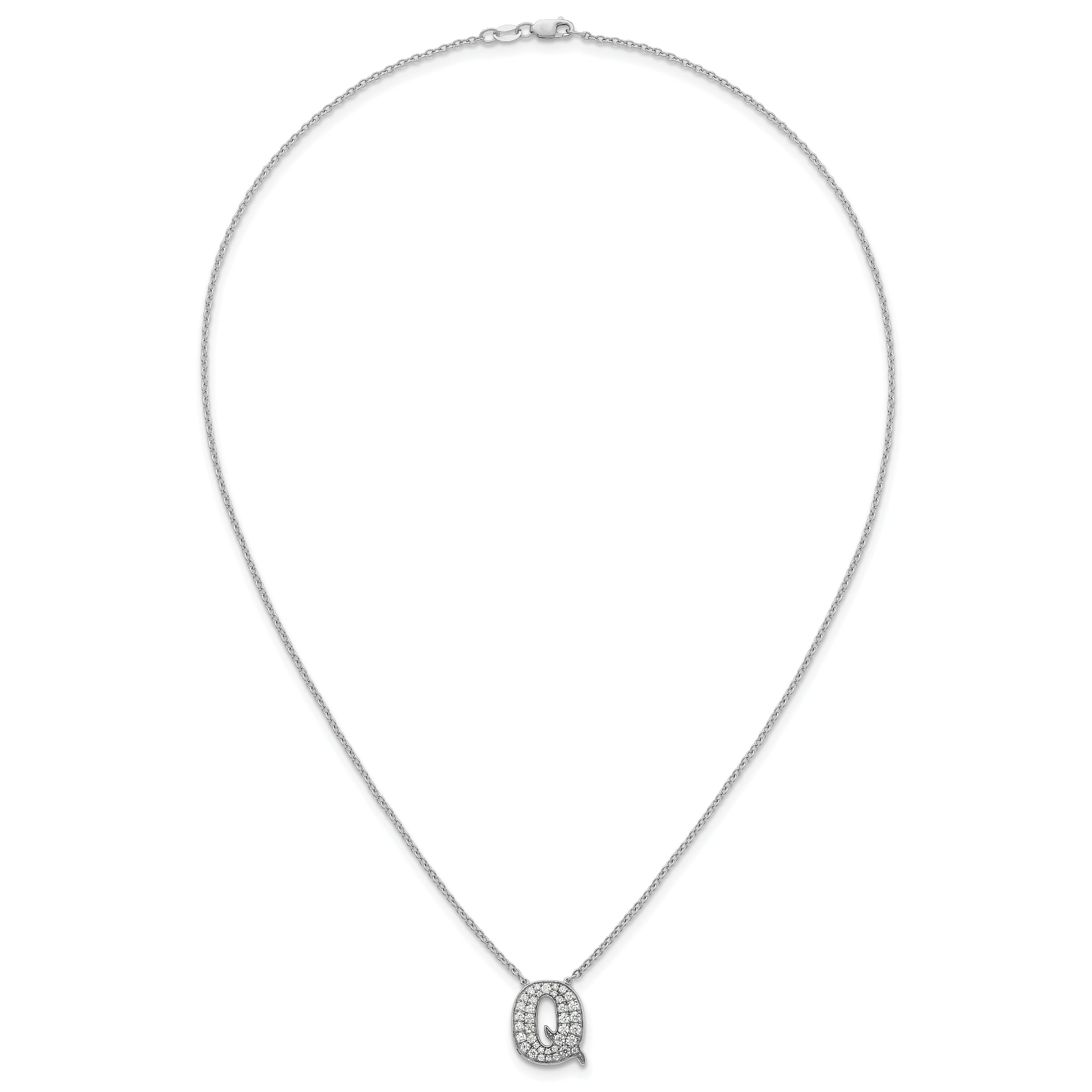 14k White Gold 1/2 carat Lab Grown Diamond VS+ F+ Complete Letter Q 18 inch Initial Necklace