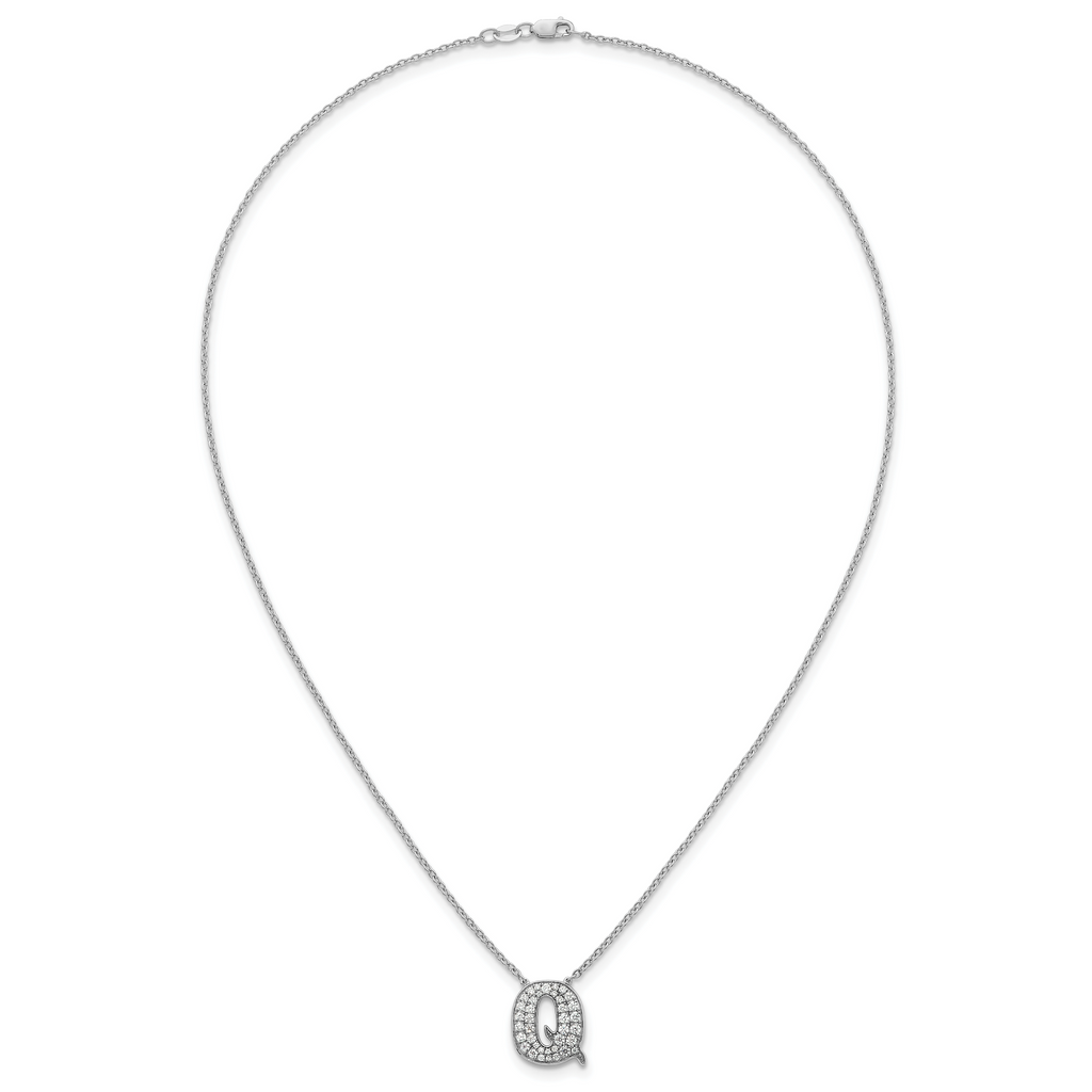 14k White Gold 1/2 carat Lab Grown Diamond VS+ F+ Complete Letter Q 18 inch Initial Necklace