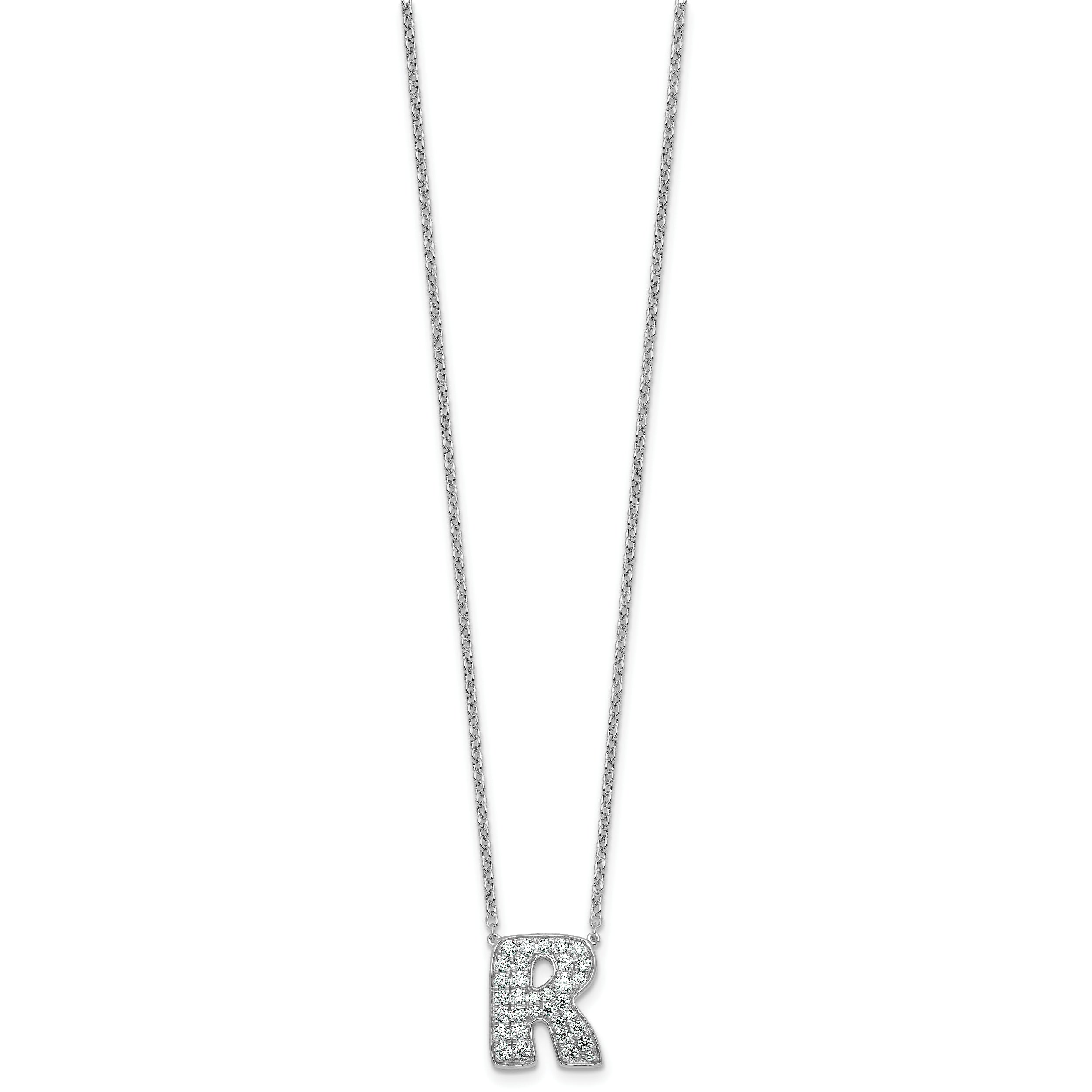 14k White Gold 5/8 carat Lab Grown Diamond VS+ F+ Complete Letter R 18 inch Initial Necklace