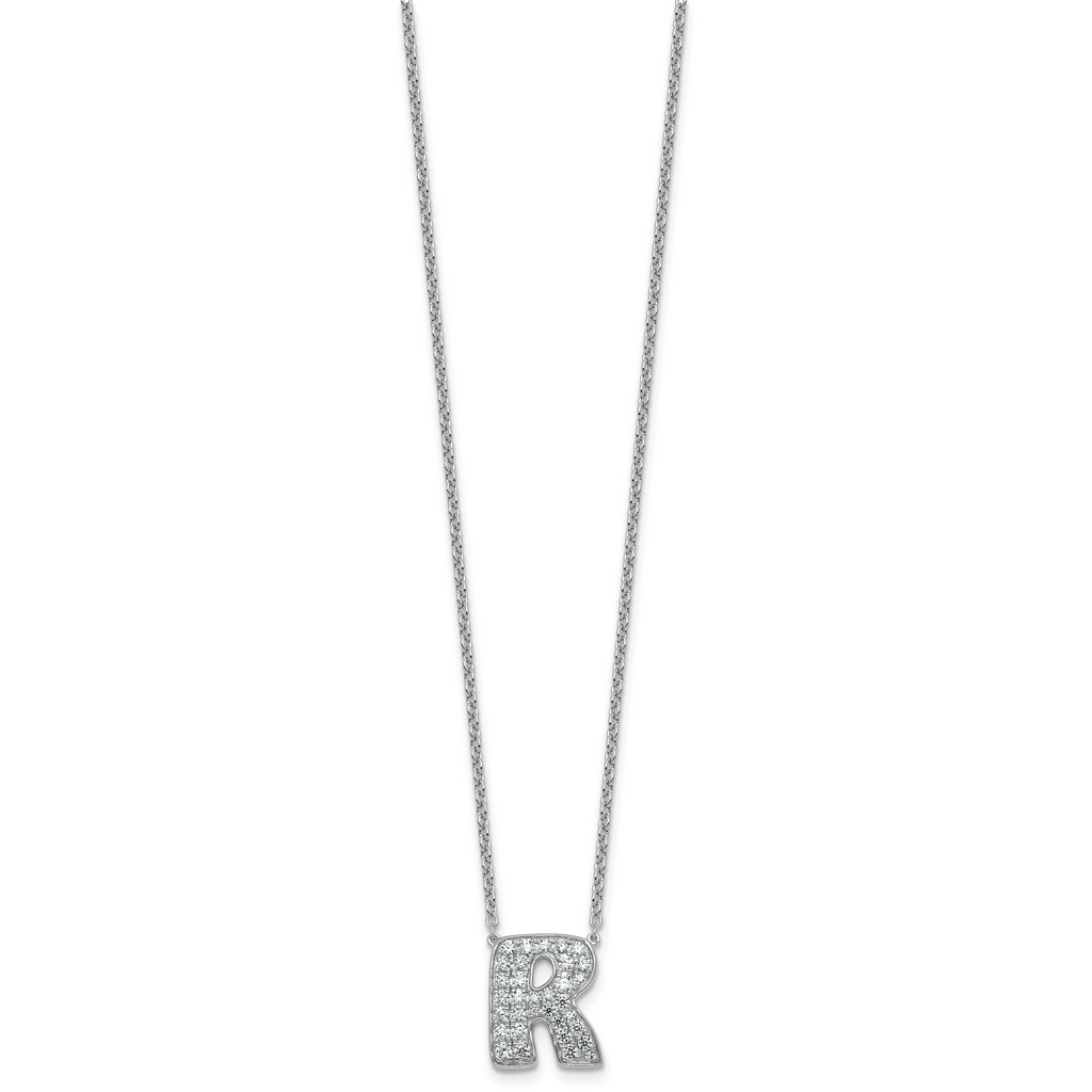 14k White Gold 5/8 carat Lab Grown Diamond VS+ F+ Complete Letter R 18 inch Initial Necklace