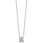 14k White Gold 5/8 carat Lab Grown Diamond VS+ F+ Complete Letter R 18 inch Initial Necklace