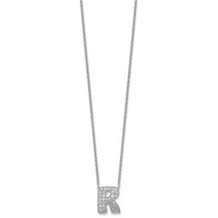 14k White Gold 5/8 carat Lab Grown Diamond VS+ F+ Complete Letter R 18 inch Initial Necklace