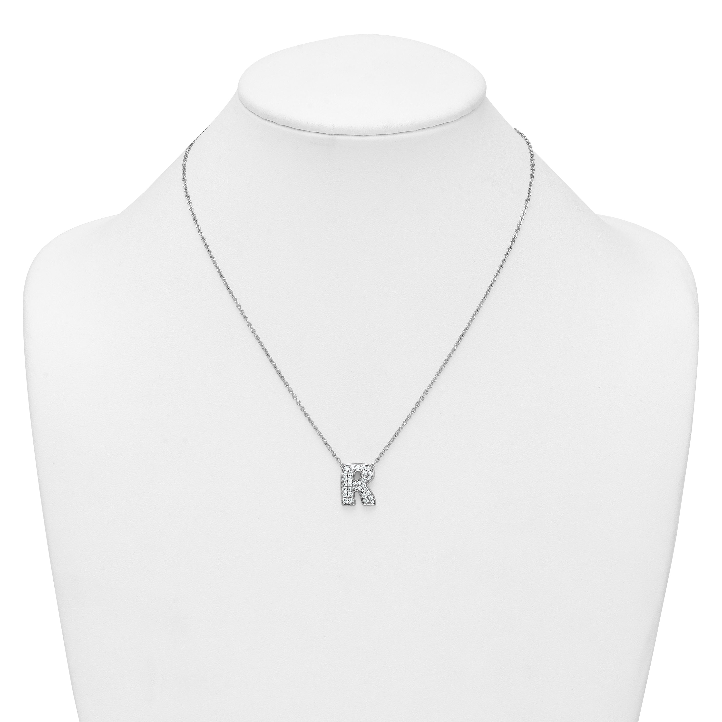 14k White Gold 5/8 carat Lab Grown Diamond VS+ F+ Complete Letter R 18 inch Initial Necklace