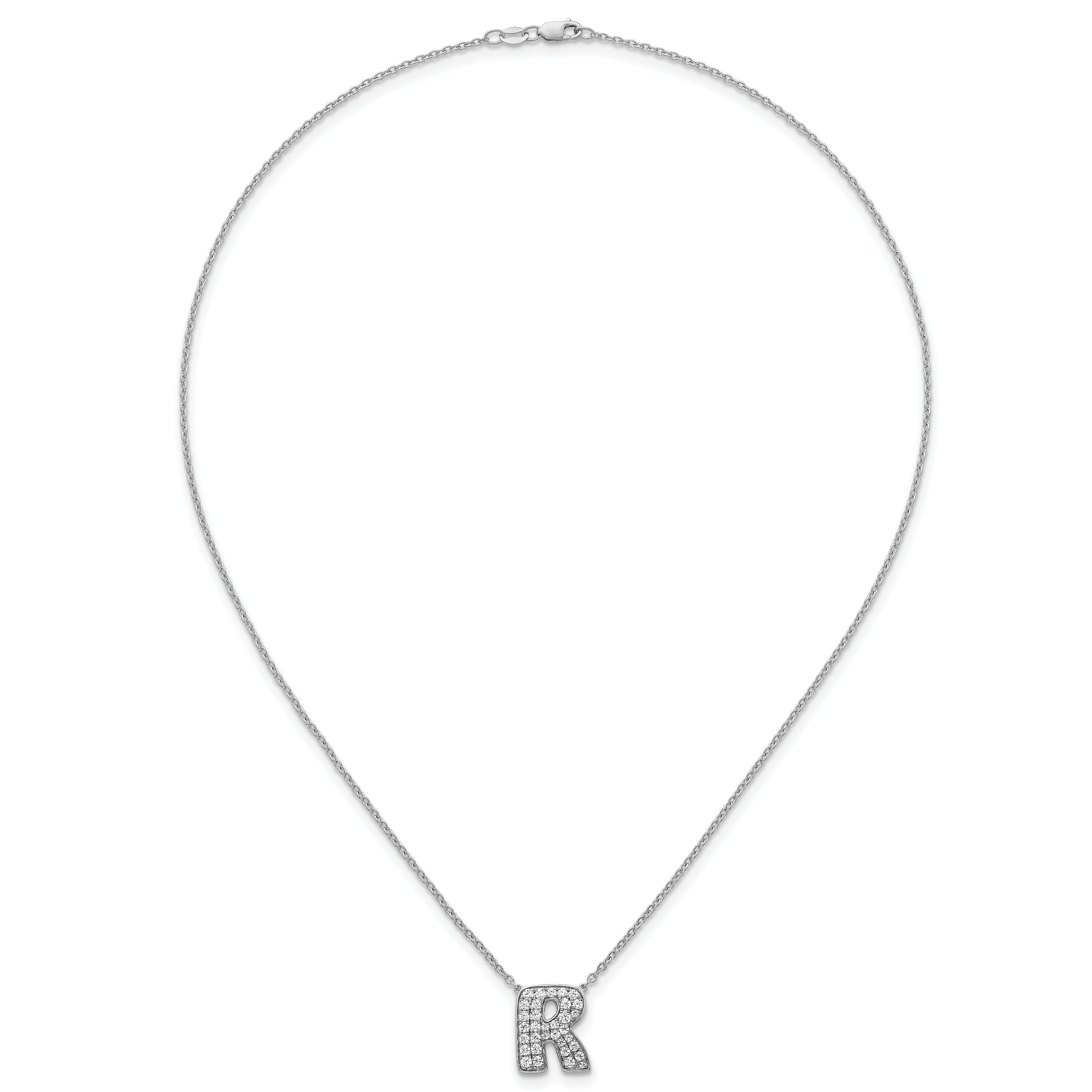14k White Gold 5/8 carat Lab Grown Diamond VS+ F+ Complete Letter R 18 inch Initial Necklace