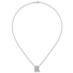 14k White Gold 5/8 carat Lab Grown Diamond VS+ F+ Complete Letter R 18 inch Initial Necklace