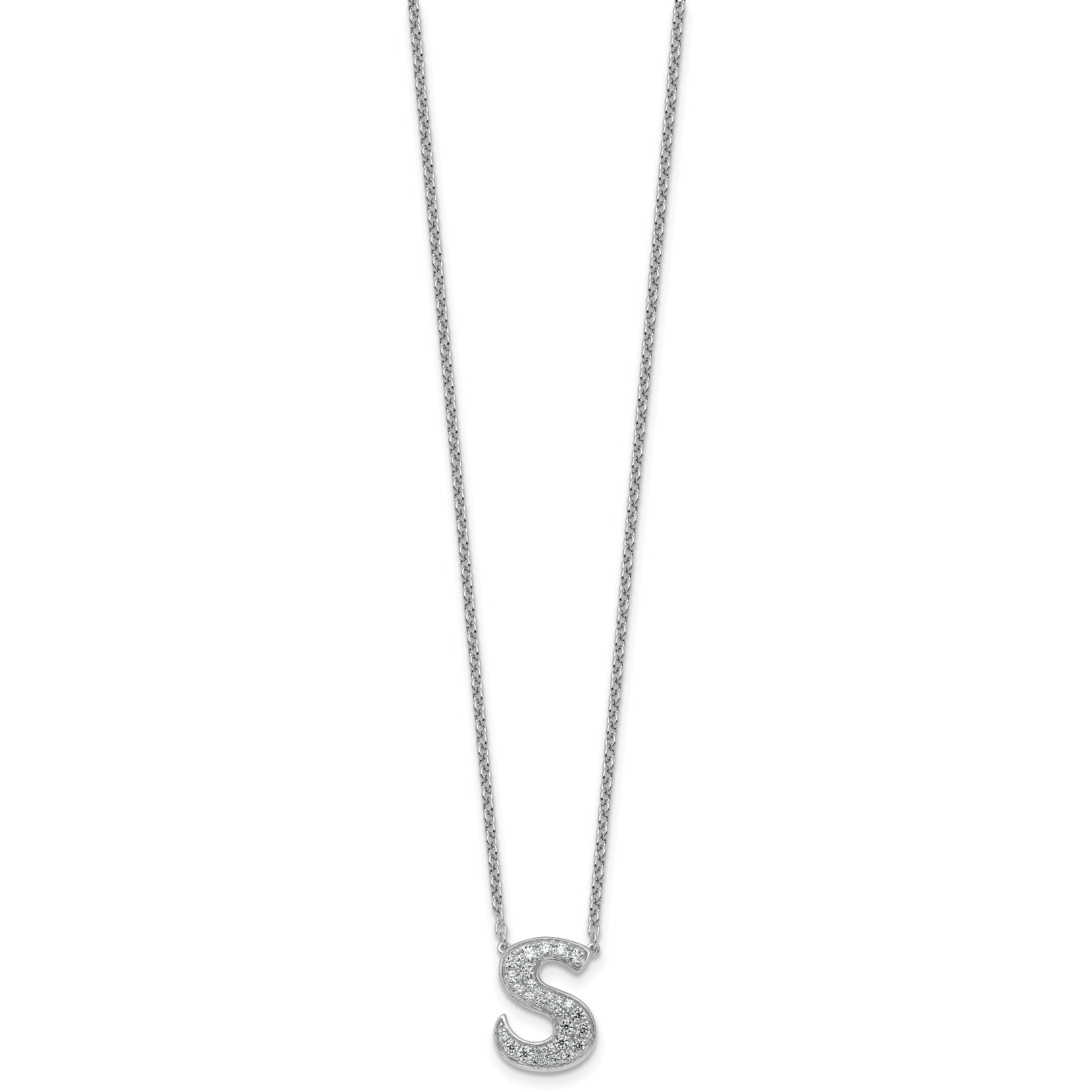 14k White Gold 1/3 carat Lab Grown Diamond VS+ F+ Complete Letter S 18 inch Initial Necklace