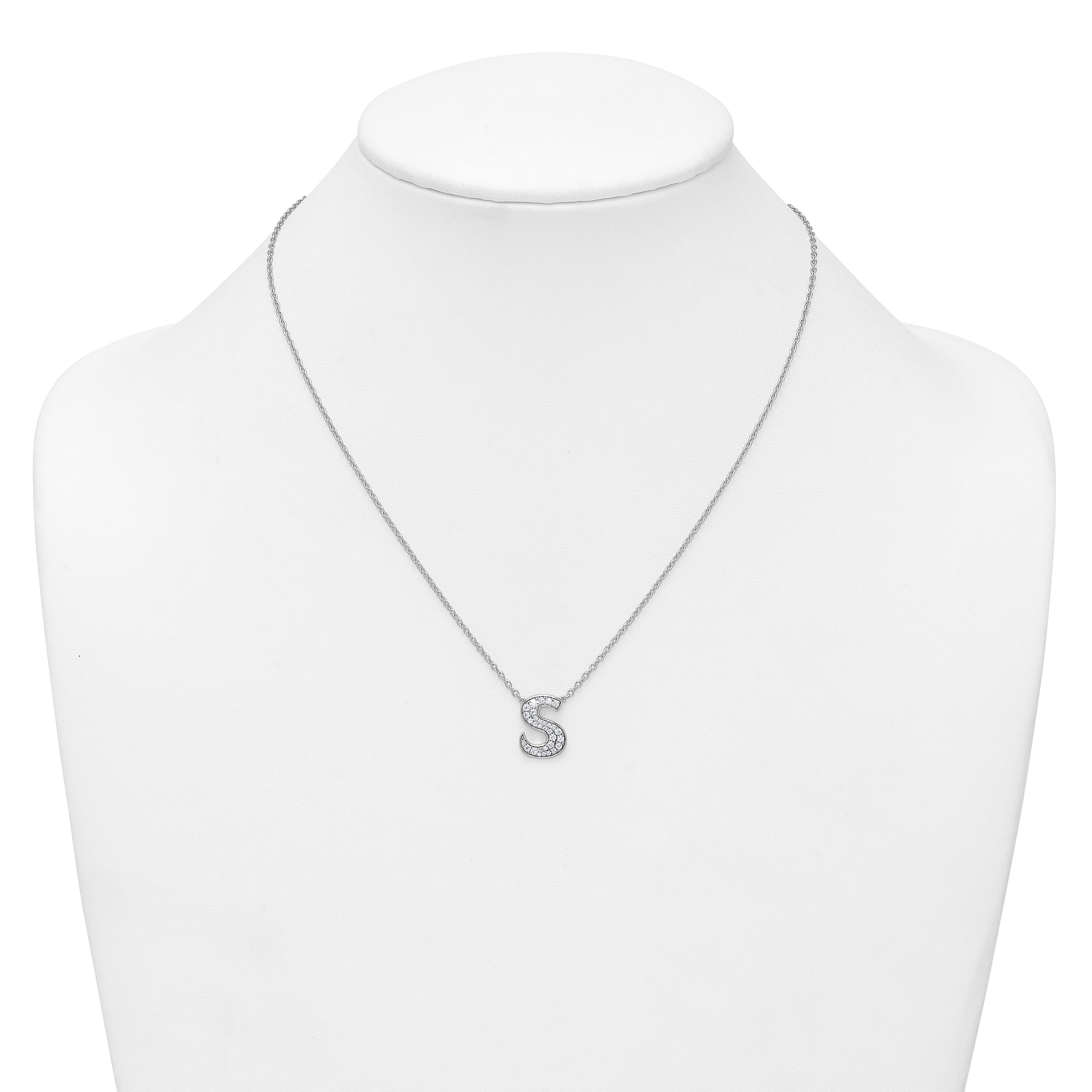 14k White Gold 1/3 carat Lab Grown Diamond VS+ F+ Complete Letter S 18 inch Initial Necklace