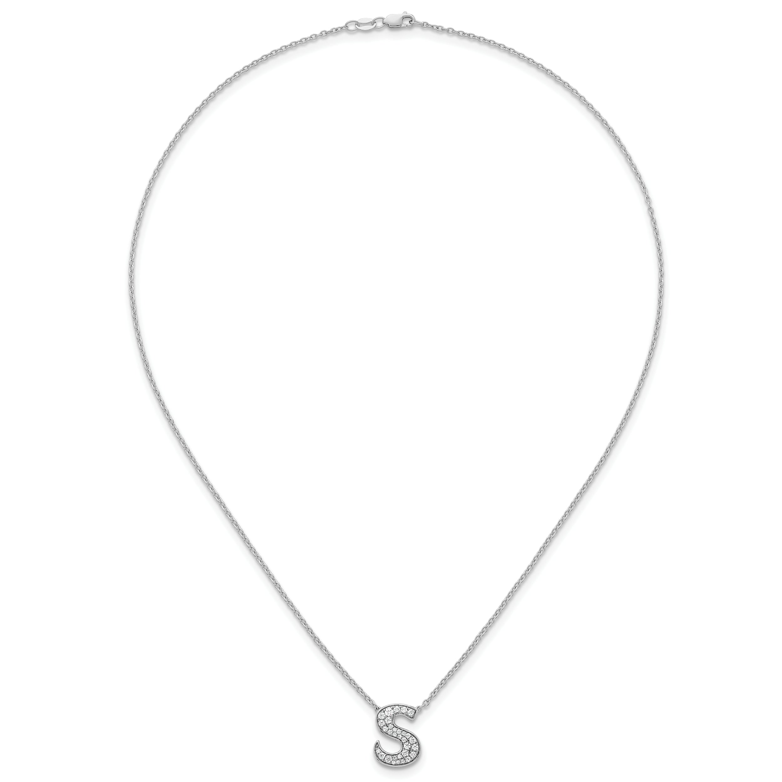 14k White Gold 1/3 carat Lab Grown Diamond VS+ F+ Complete Letter S 18 inch Initial Necklace