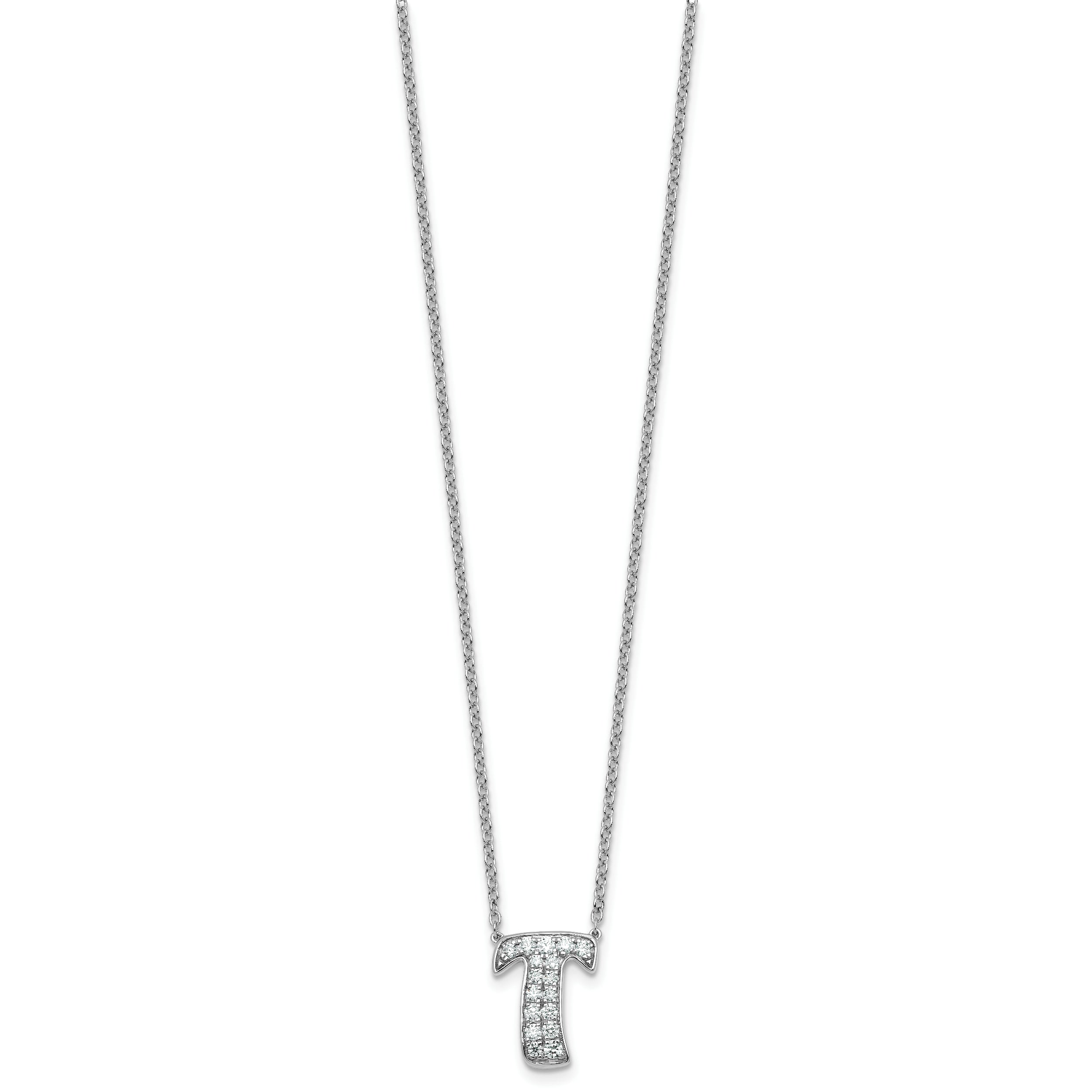 14k White Gold 3/8 carat Lab Grown Diamond VS+ F+ Complete Letter T 18 inch Initial Necklace